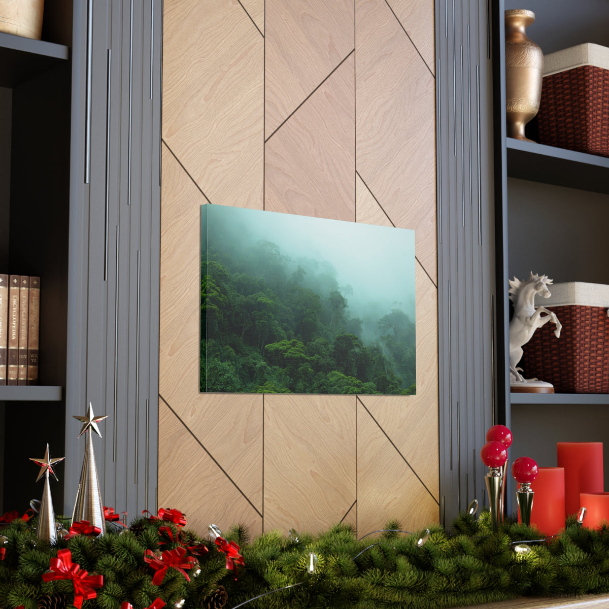 Dark Misty Forest Nature Wilderness Photography Canvas Wall Art for Home Decor Ready-to-Hang-Express Your Love Gifts