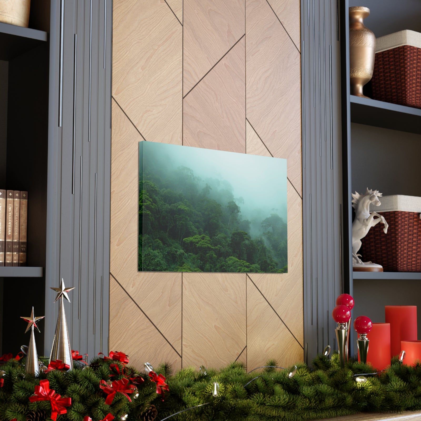 Dark Misty Forest Nature Wilderness Photography Canvas Wall Art for Home Decor Ready-to-Hang-Express Your Love Gifts