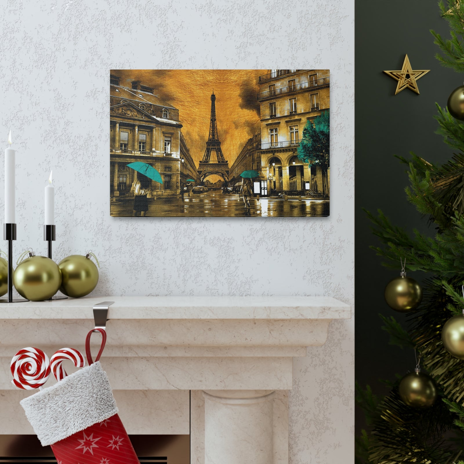 Yellow And Blue Eiffel Tower France Canvas Artwork High-Quality Breathtaking French City for Home Decor Ready to Hang-Express Your Love Gifts