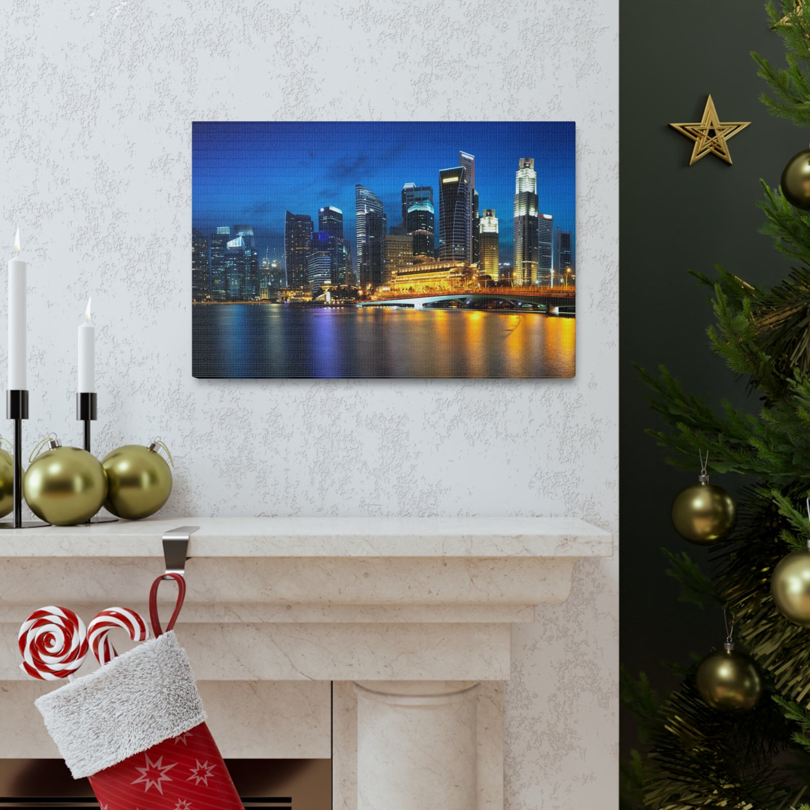 Singapore Night Skyline Canvas Artwork High-Quality Breathtaking Stunning Cityscape for Home Decor Ready to Hang-Express Your Love Gifts