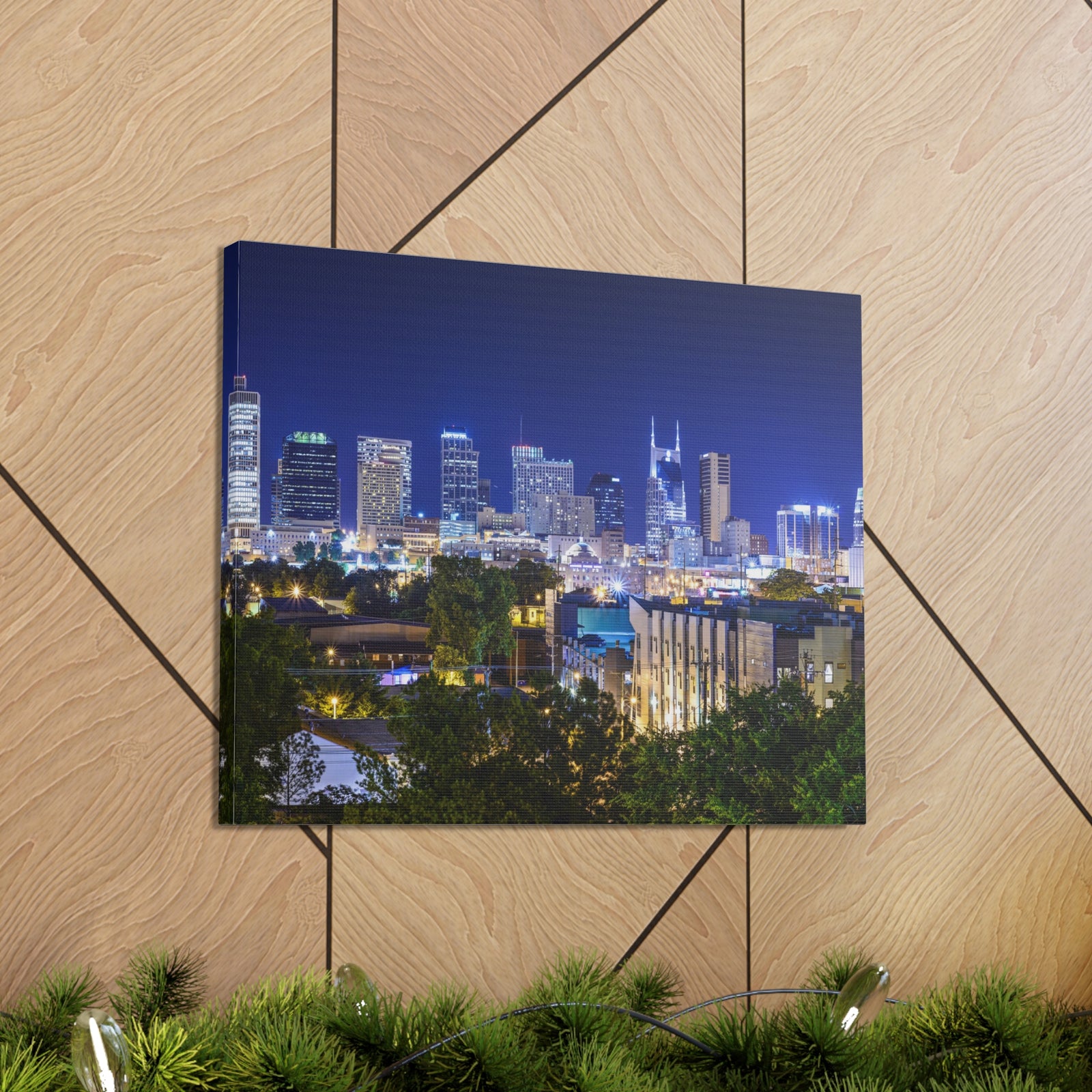 Nashville Night Skyline Canvas Artwork High-Quality Breathtaking Stunning Cityscape for Home Decor Ready to Hang-Express Your Love Gifts