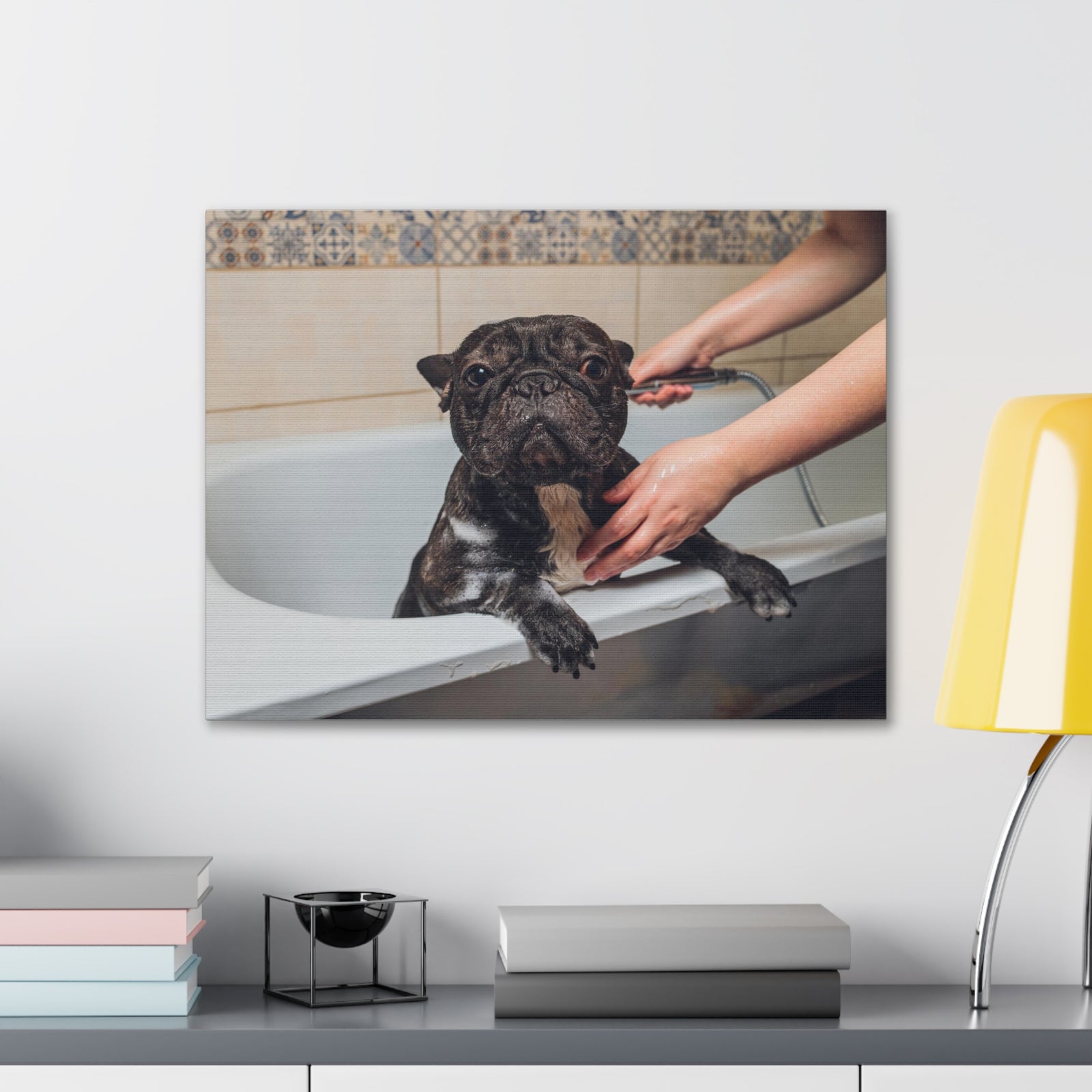 Cute French Bulldog Bath Canvas Wall Art for Home Decor Ready-to-Hang-Express Your Love Gifts