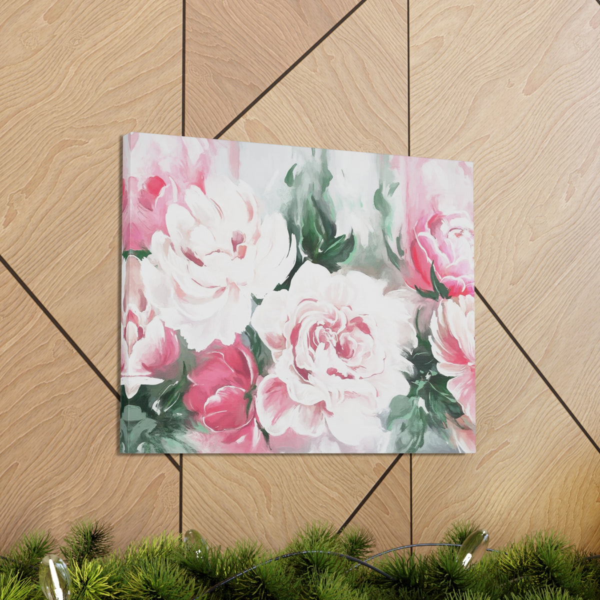 Pink And White Flower Rose And Peonies Flower Canvas Wall Art for Home Decor Ready-to-Hang-Express Your Love Gifts