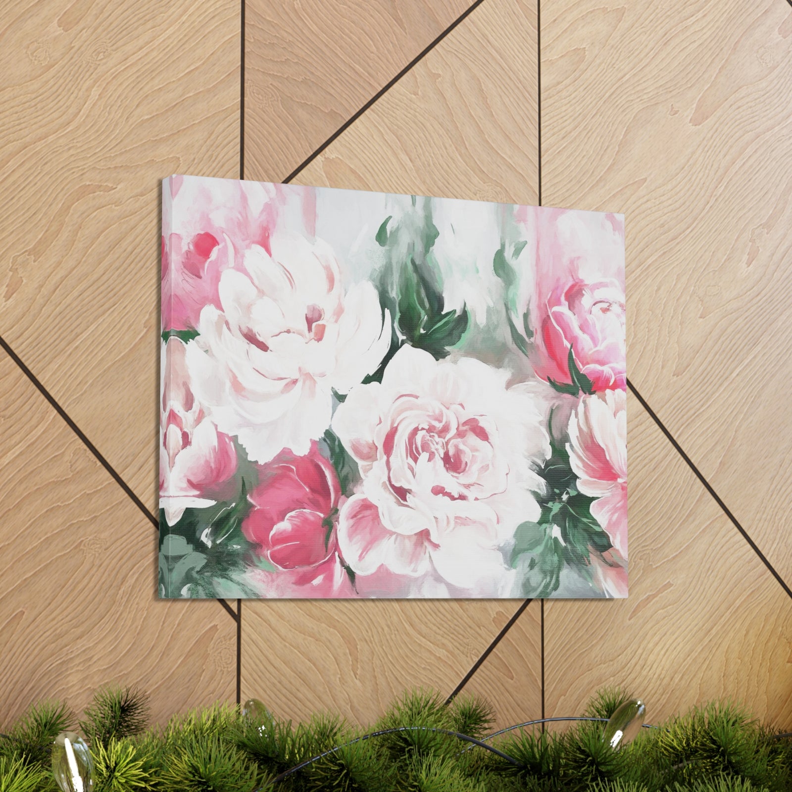 Pink And White Flower Rose And Peonies Flower Canvas Wall Art for Home Decor Ready-to-Hang-Express Your Love Gifts