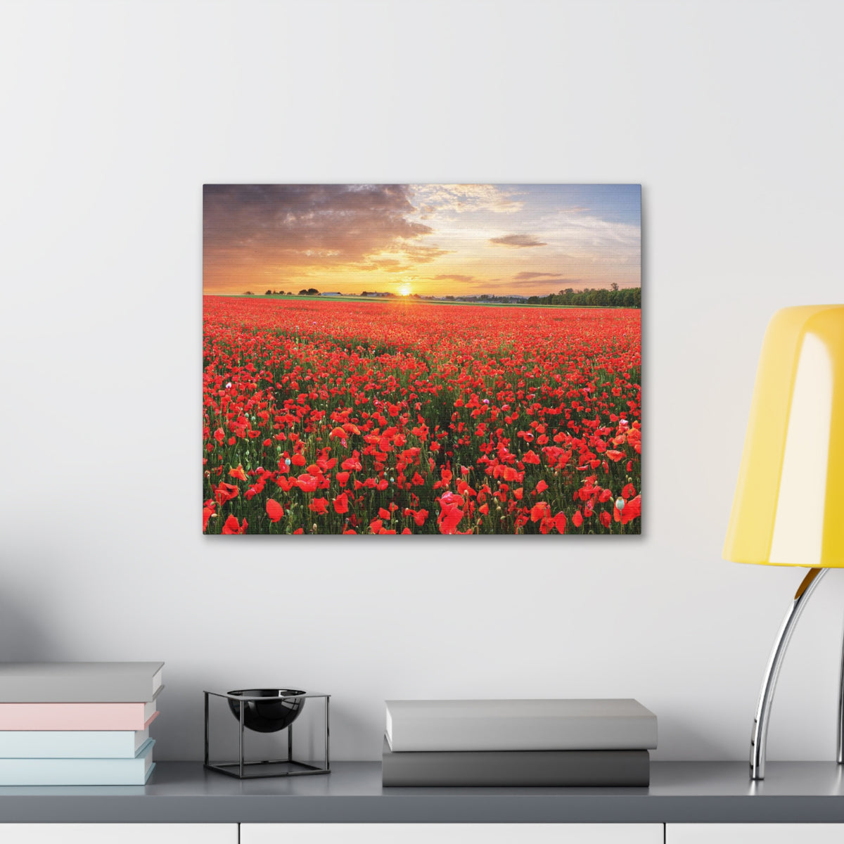 Nice Sunset Over Poppy Field Flower Canvas Wall Art for Home Decor Ready-to-Hang-Express Your Love Gifts