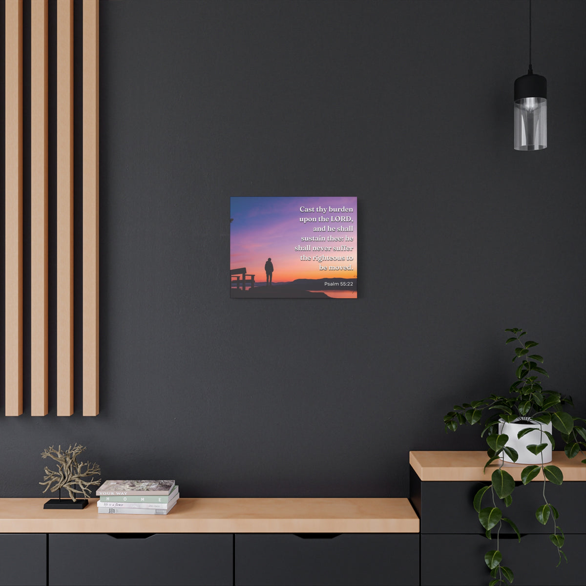 Scripture Canvas The Righteous Psalm 55:22 Christian Wall Art Bible Verse Print Ready to Hang-Express Your Love Gifts