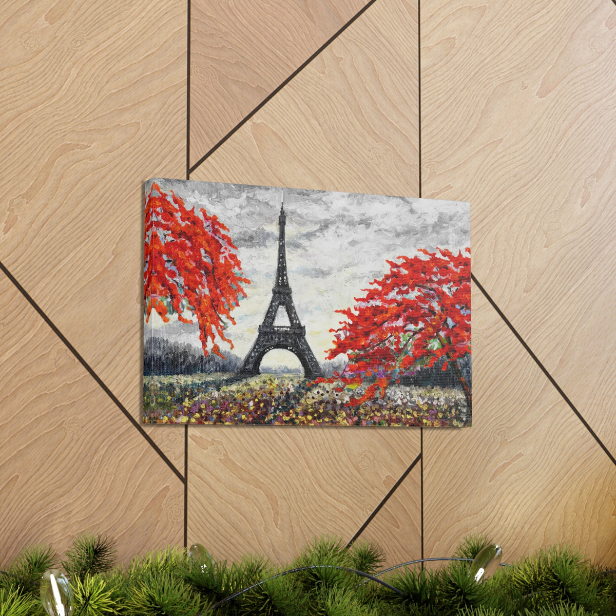 Eiffel Tower Red Tree Paris France Canvas Artwork High-Quality Breathtaking French City for Home Decor Ready to Hang-Express Your Love Gifts