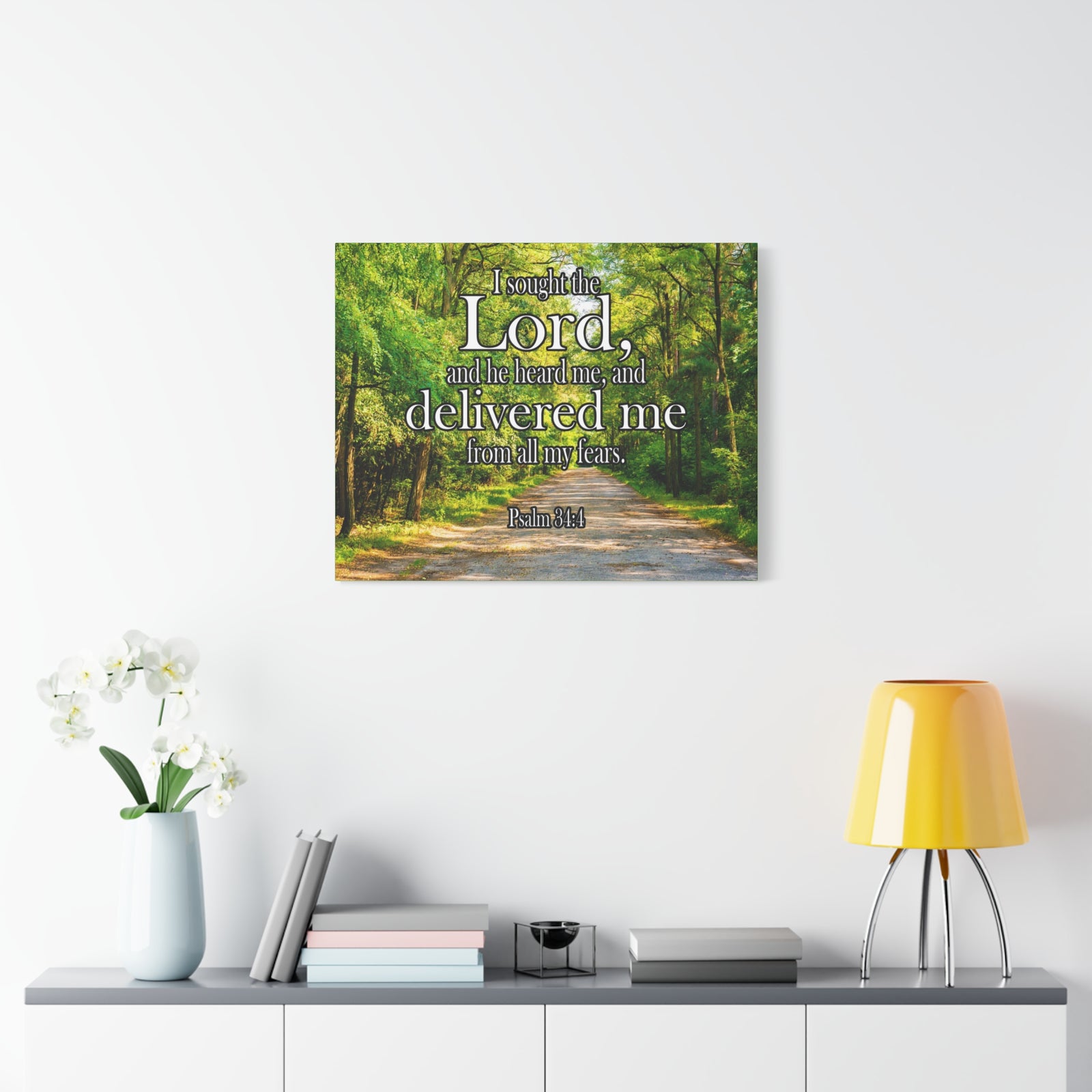 Scripture Canvas Lord Delivered Me Psalm 34:4 Christian Wall Art Bible Verse Print Ready to Hang-Express Your Love Gifts