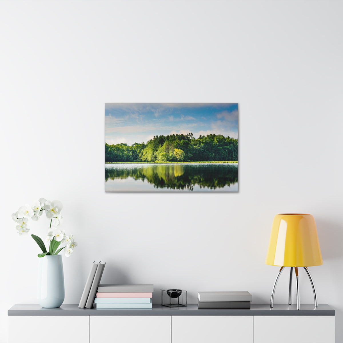 Green Forest Clear Lake Reflection Nature Wilderness Photography Canvas Wall Art for Home Decor Ready-to-Hang-Express Your Love Gifts