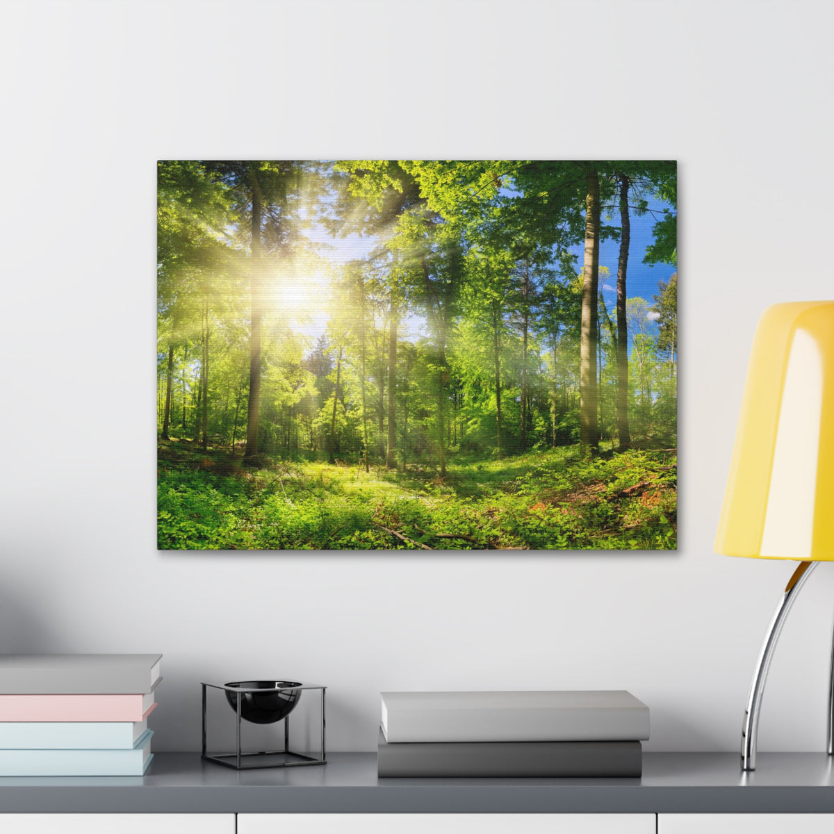 Sunrise Through Green Forest Nature Wilderness Photography Canvas Wall Art for Home Decor Ready-to-Hang-Express Your Love Gifts