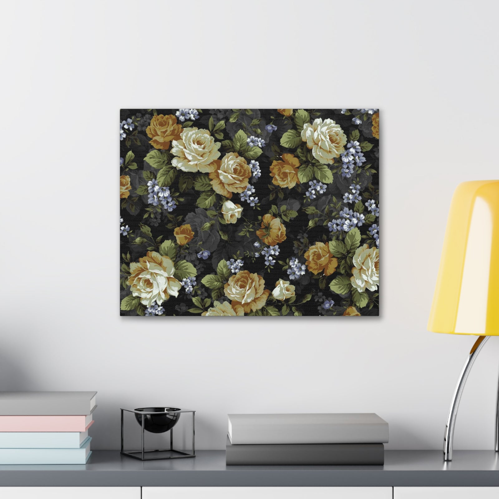 Monochrome Rose And Gray Small Flowers Flower Canvas Wall Art for Home Decor Ready-to-Hang-Express Your Love Gifts