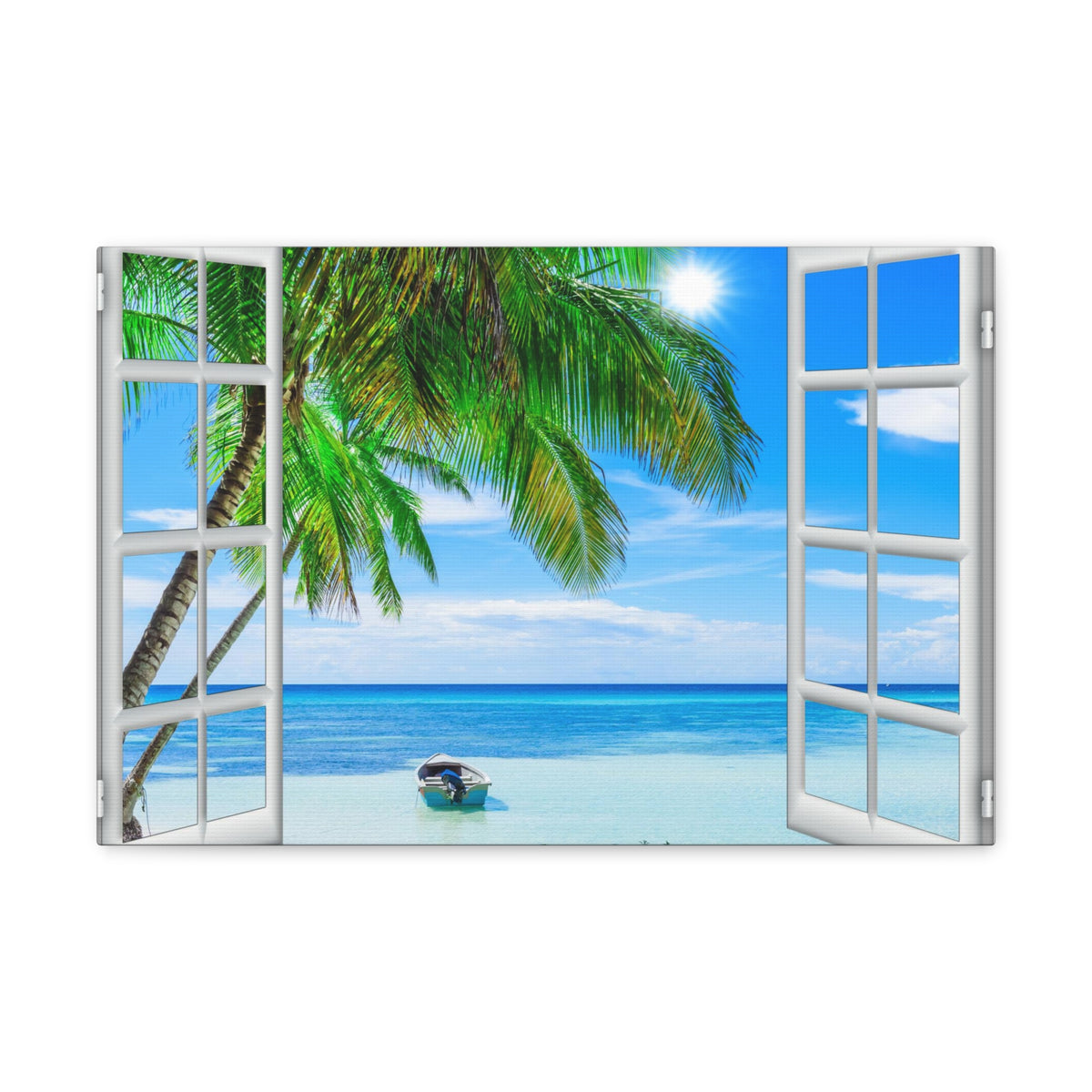 Canvas Print Wall Art Window Beach Coconut View Nature Photography Realism Scenic Landscape Colorful Multicolor for Home Decor Ready to Hang-Express Your Love Gifts