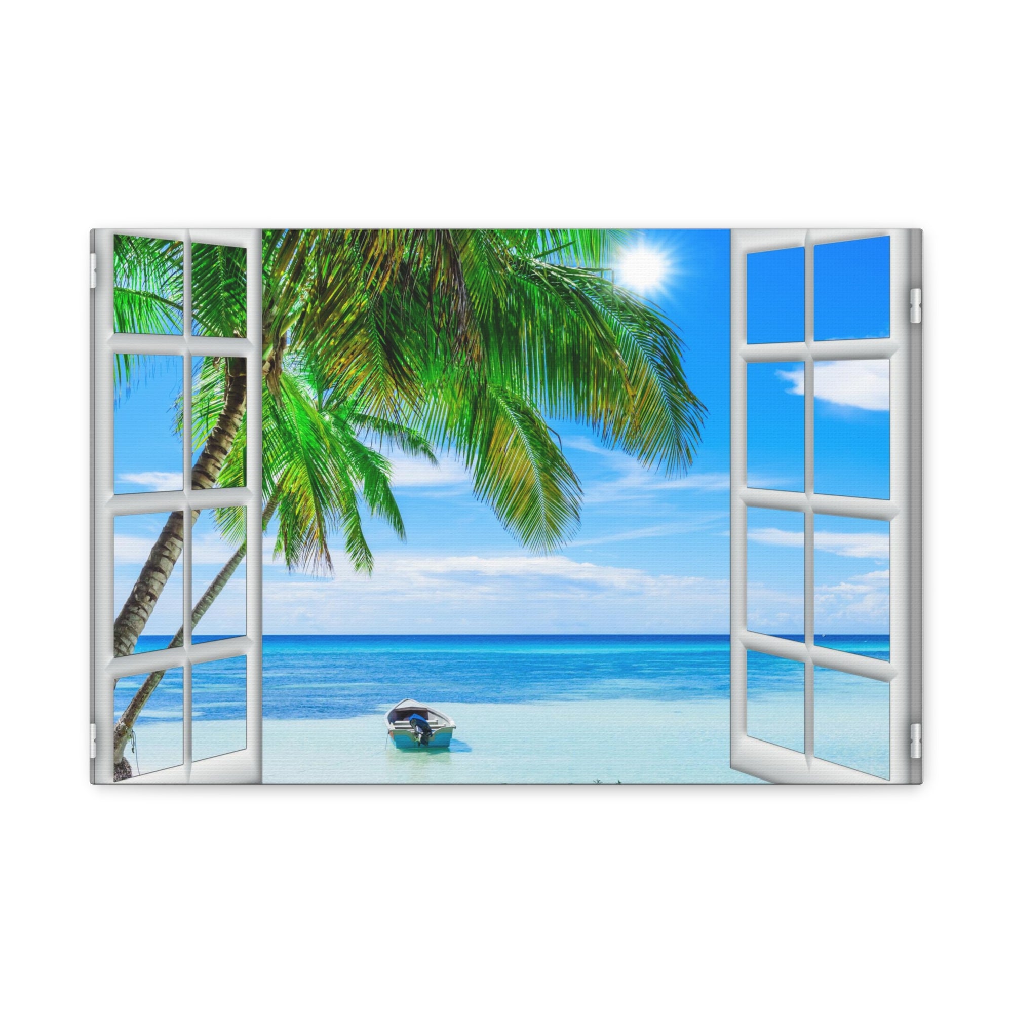 Canvas Print Wall Art Window Beach Coconut View Nature Photography Realism Scenic Landscape Colorful Multicolor for Home Decor Ready to Hang-Express Your Love Gifts