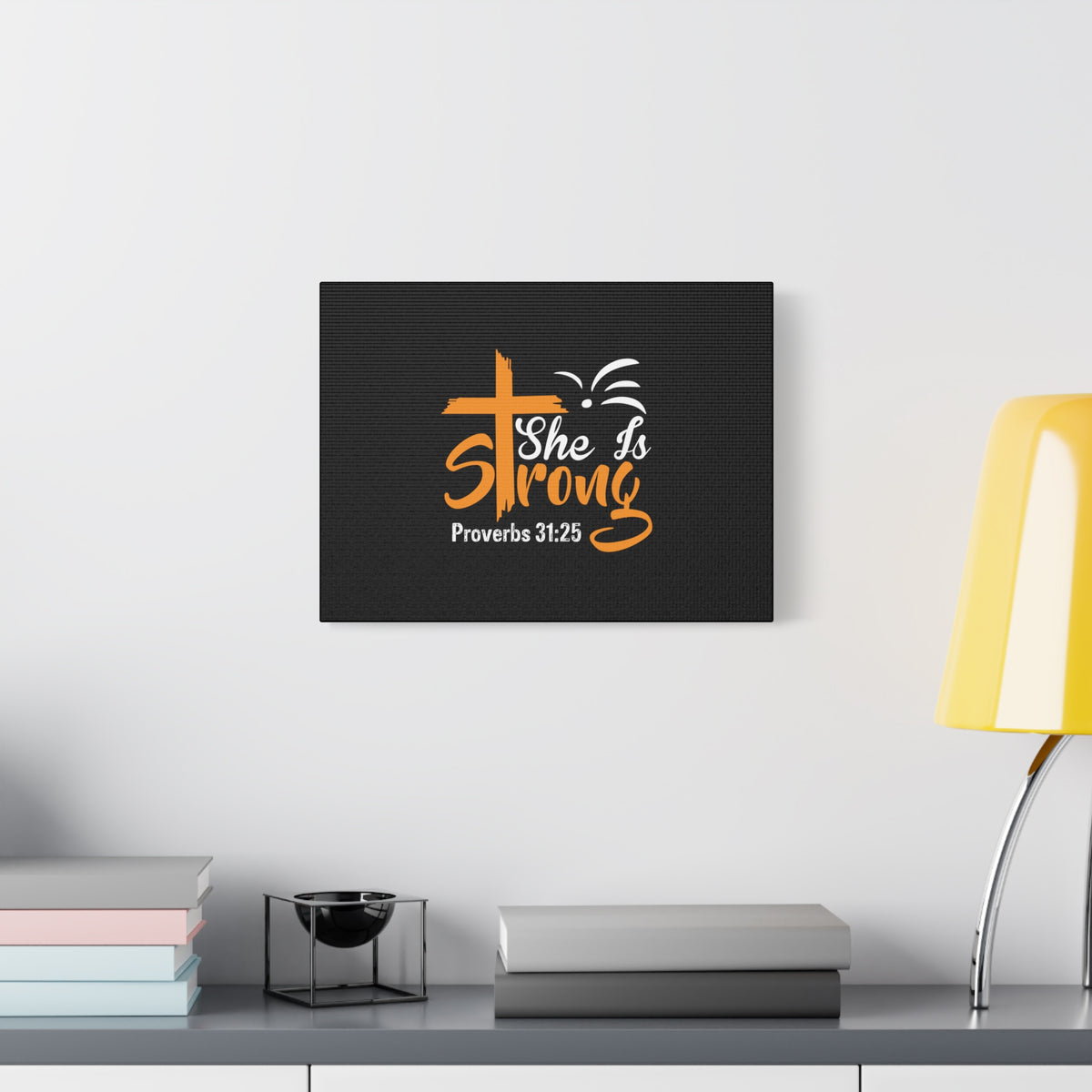 Scripture Canvas She Is Strong Orange Proverbs 31:25 Christian Wall Art Bible Verse Print Ready to Hang-Express Your Love Gifts