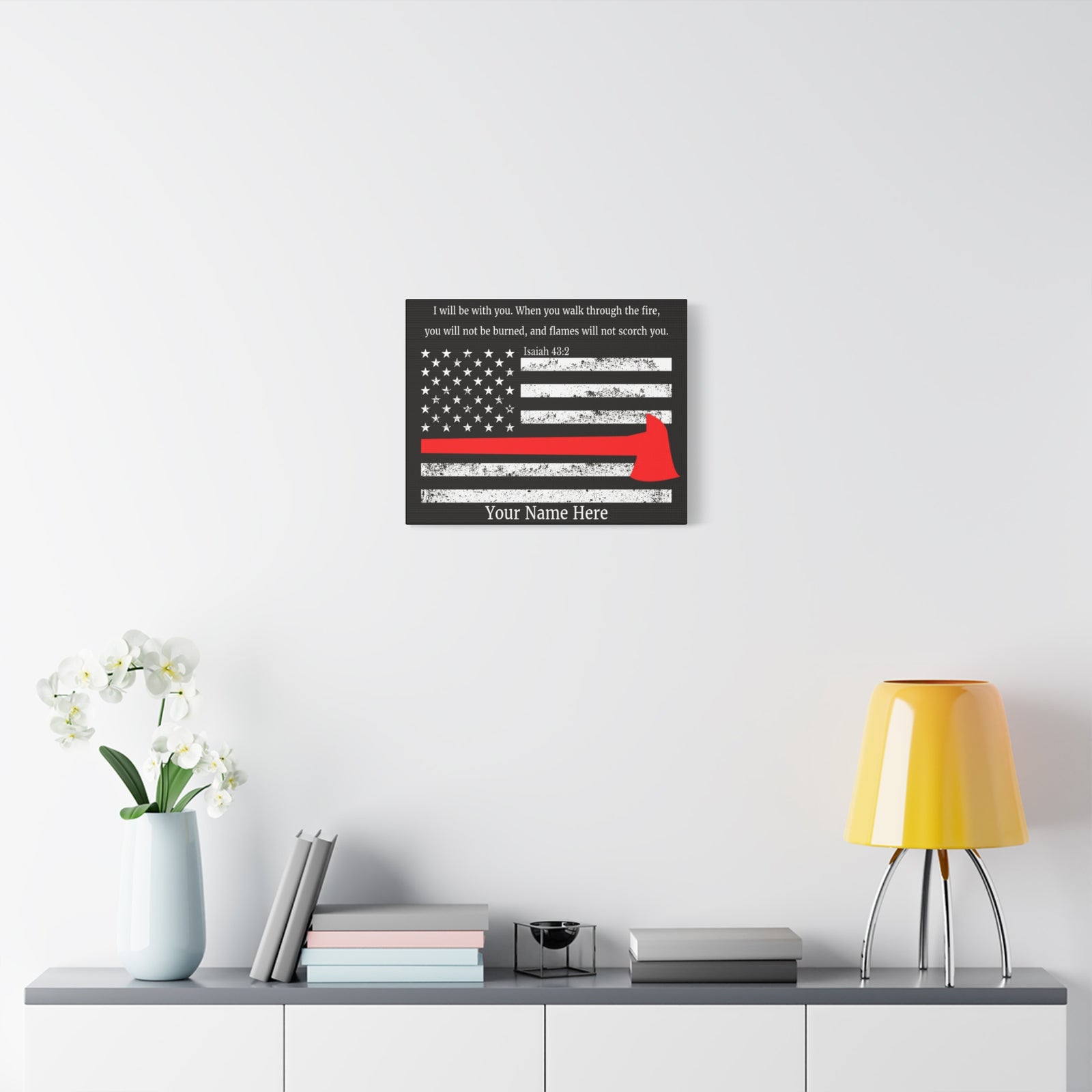 Scripture Walls Personalized Firefighter Isaiah 43:2 Bible Canvas Christian Wall Art Ready to Hang Unframed-Express Your Love Gifts