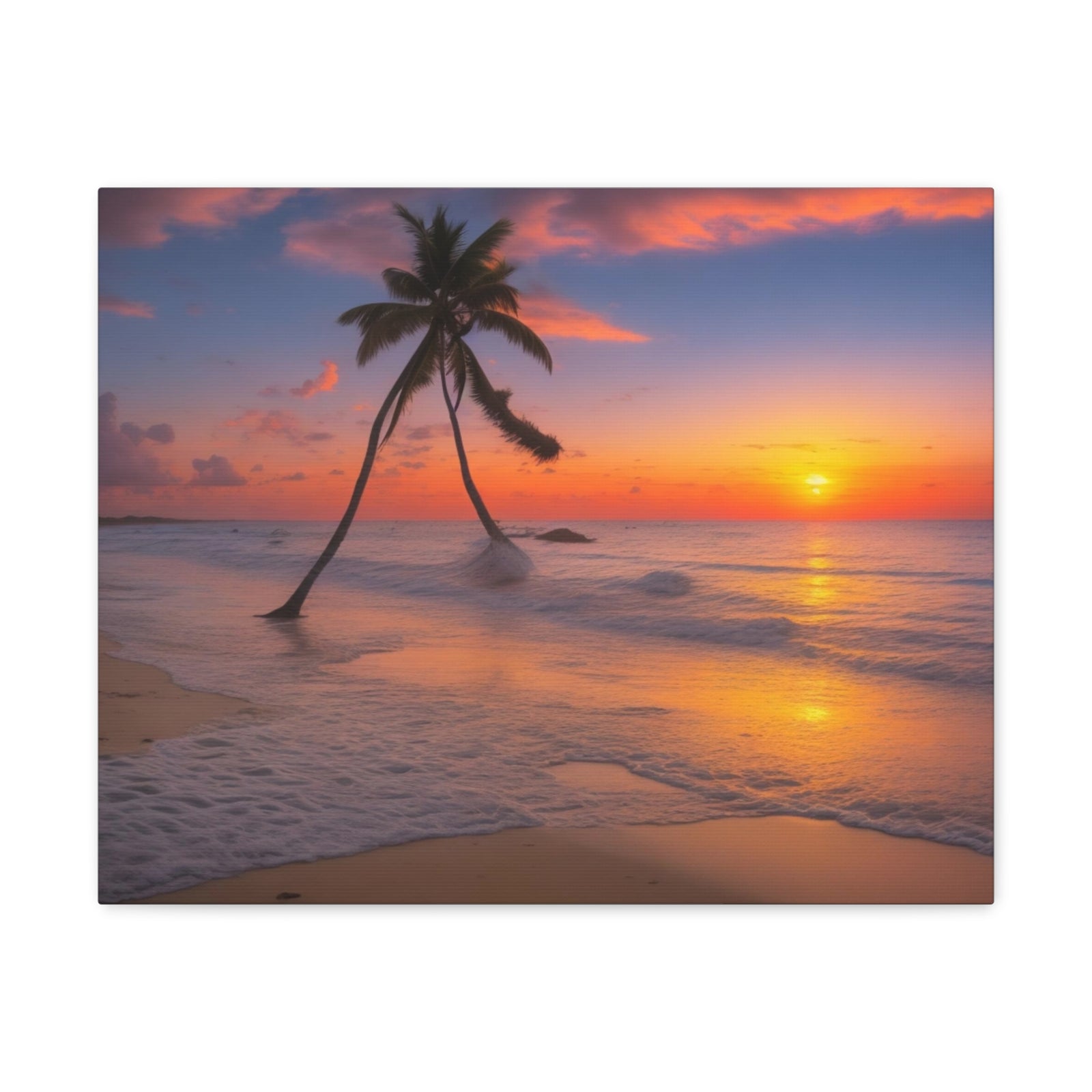 Sunset Beach With Palm Trees Ocean Canvas Wall Art for Home Decor Ready-to-Hang-Express Your Love Gifts