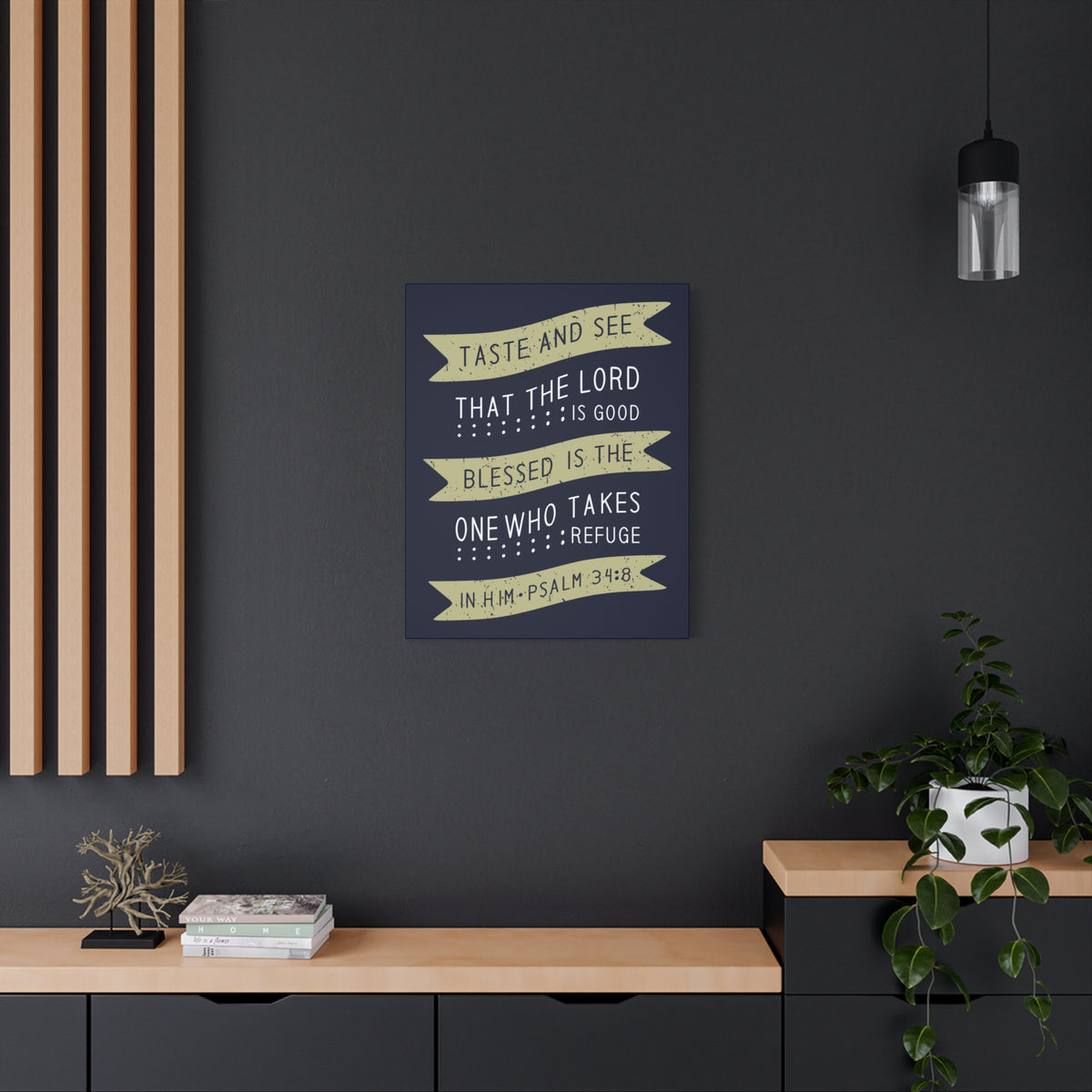 Scripture Canvas Blessed Psalm 34:8 Christian Wall Art Bible Verse Print Ready to Hang-Express Your Love Gifts