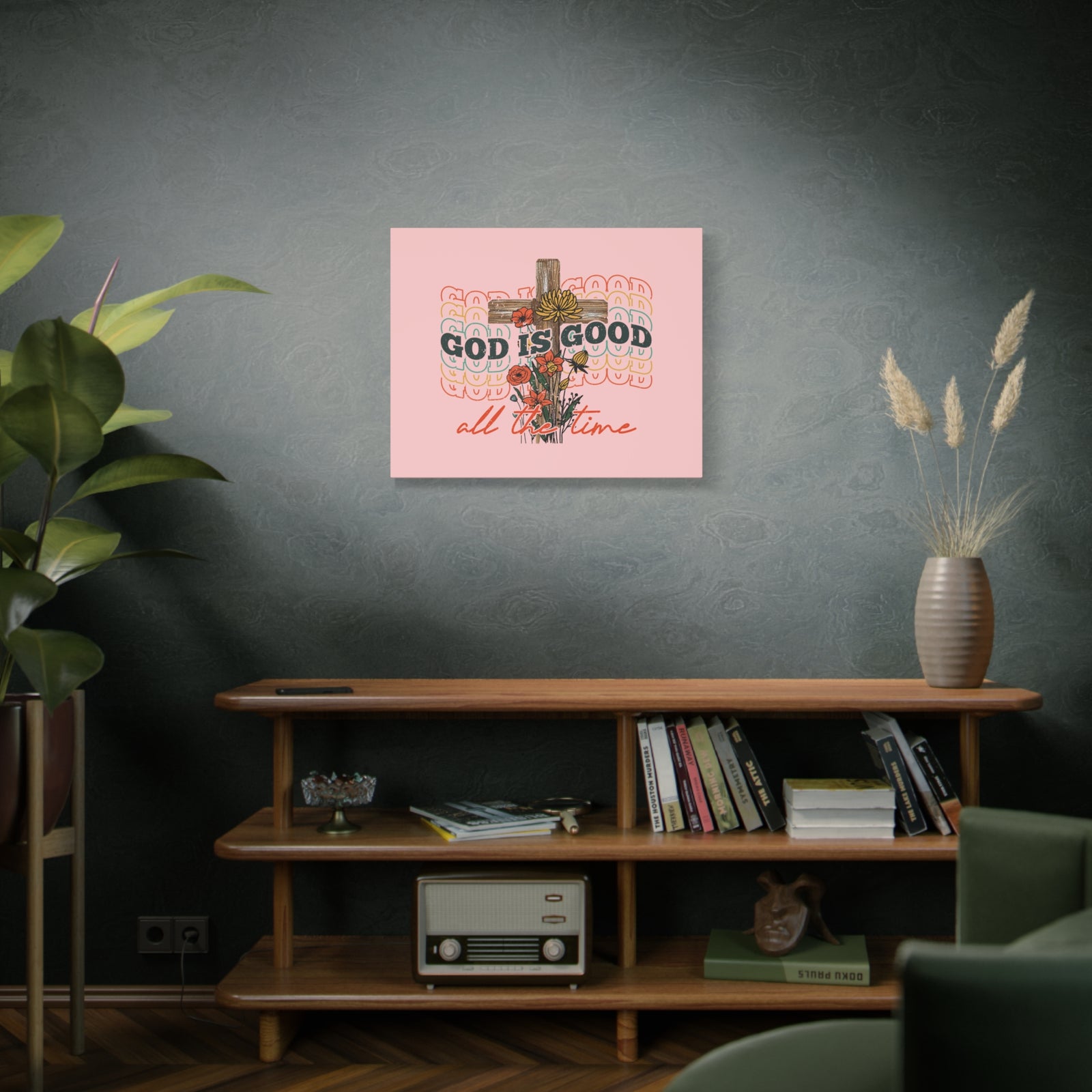 Scripture Canvas God Is Good Psalm 100:5 Light Red Christian Wall Art Bible Verse Print Ready to Hang-Express Your Love Gifts