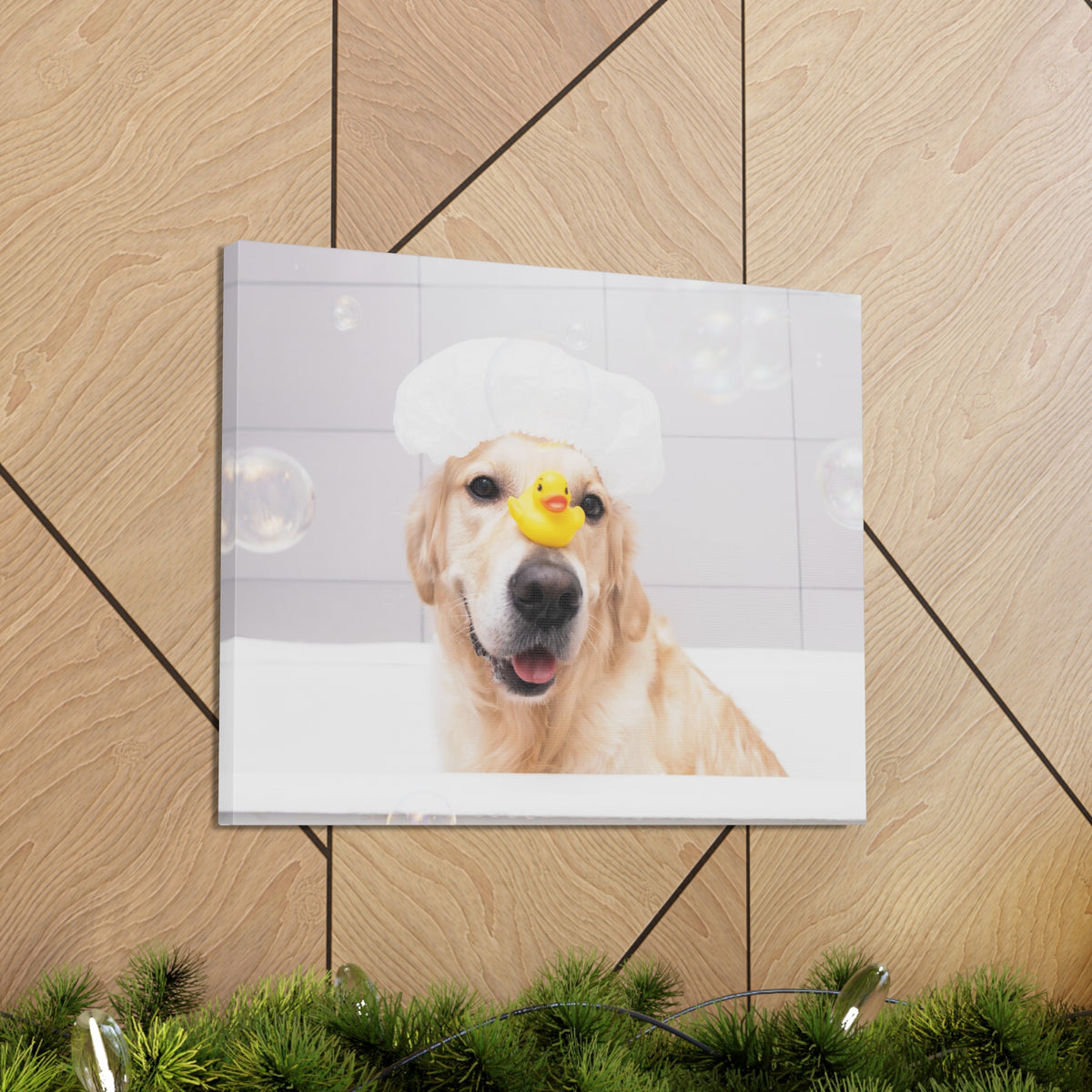 Cute Golden Retriever Bathee Canvas Wall Art for Home Decor Ready-to-Hang-Express Your Love Gifts