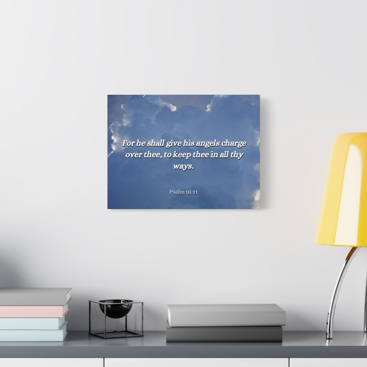 Scripture Canvas Angels Over Thee Psalm 91:11 Christian Wall Art Bible Verse Print Ready to Hang-Express Your Love Gifts