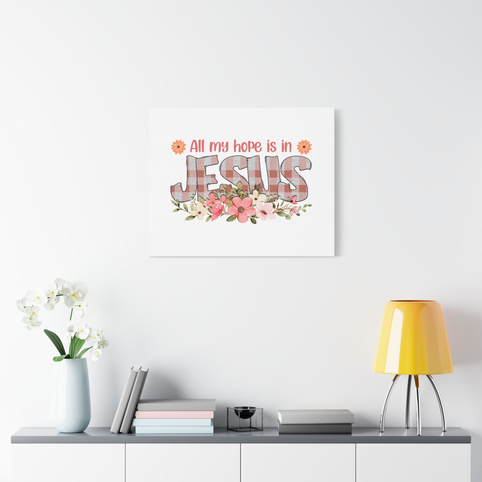 Scripture Canvas My Hope Is In Jesus Psalms 40:1 Flowers Christian Wall Art Bible Verse Print Ready to Hang-Express Your Love Gifts