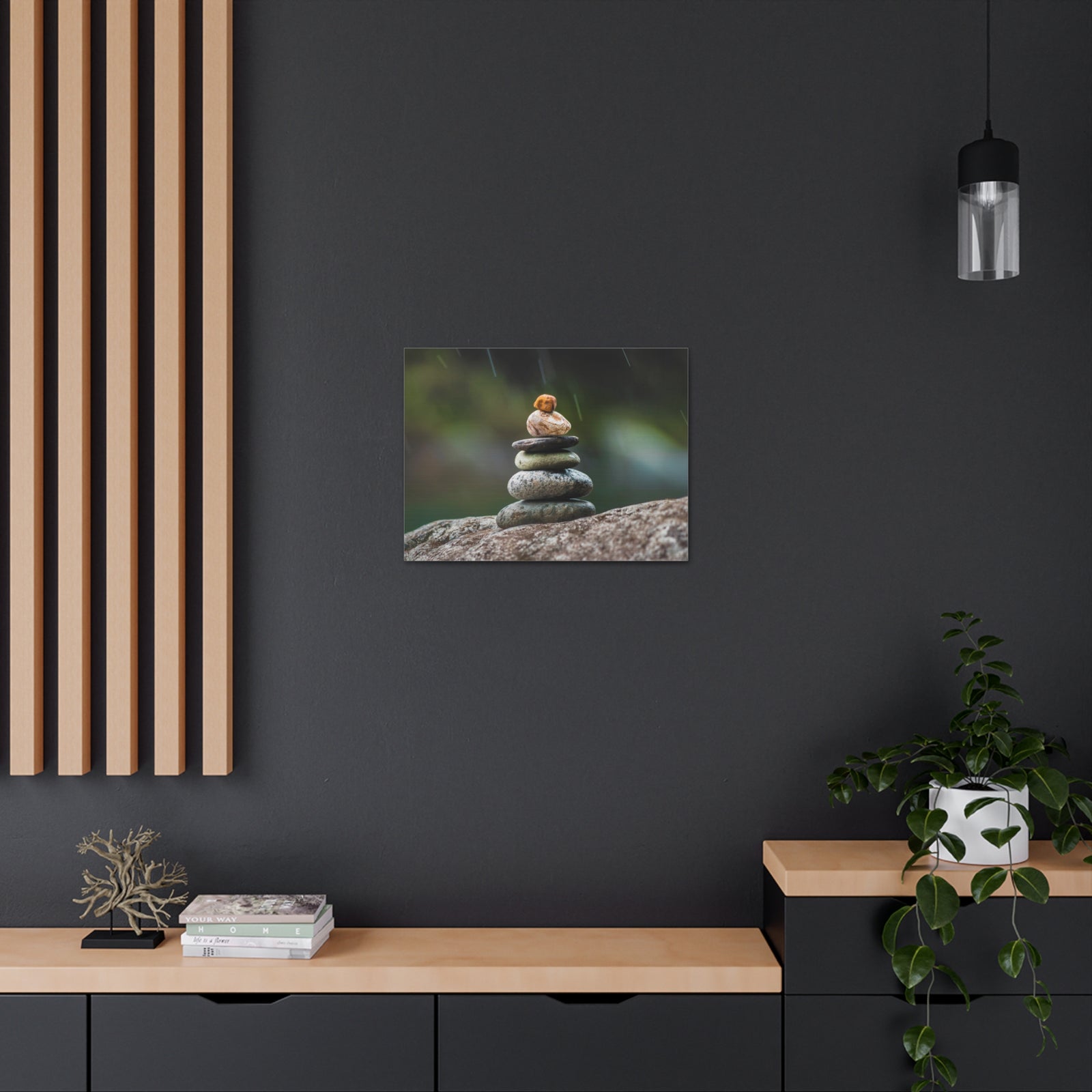 Rocks in Peaceful Rainforest Forest Floral Nature Photography Canvas Wall Art for Home Decor Ready-to-Hang-Express Your Love Gifts