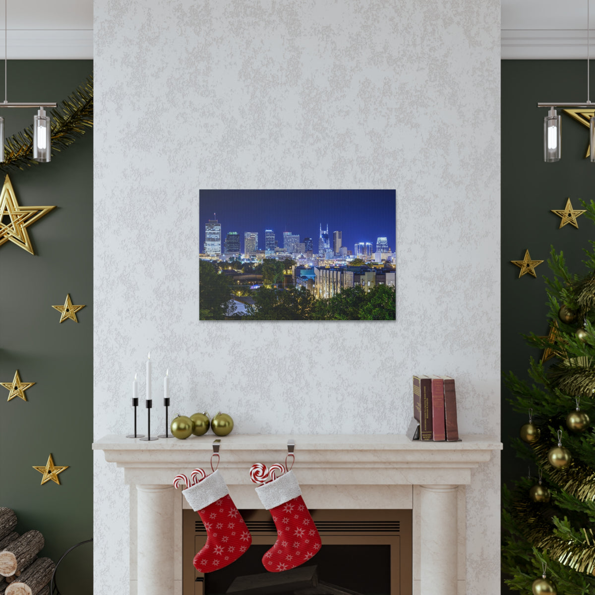 Nashville Night Skyline Canvas Artwork High-Quality Breathtaking Stunning Cityscape for Home Decor Ready to Hang-Express Your Love Gifts