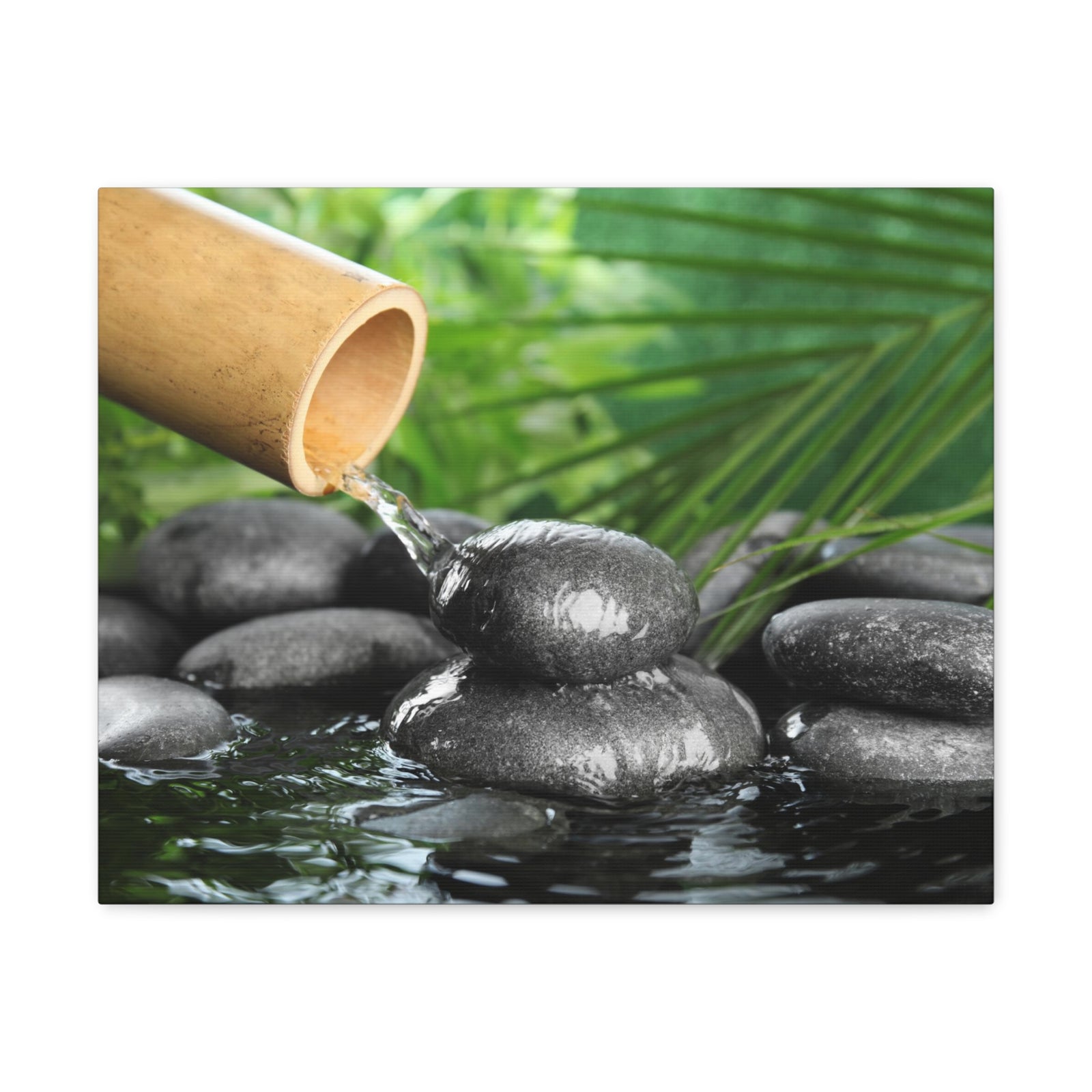 Bamboo Fountain with Stones Forest Floral Nature Photography Canvas Wall Art for Home Decor Ready-to-Hang-Express Your Love Gifts