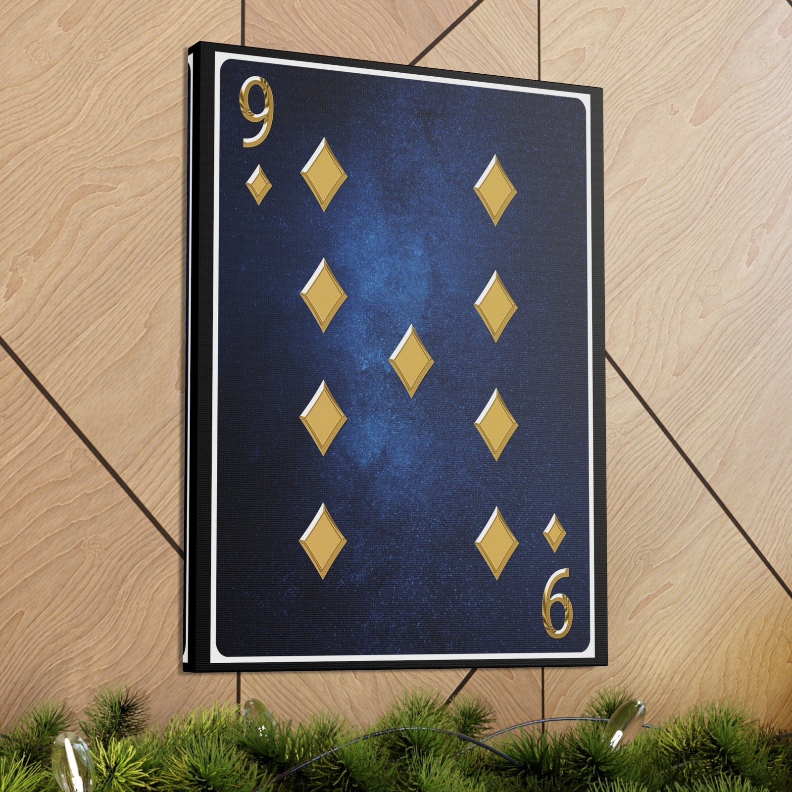 Nine Of Diamonds Space Background Playing Card Canvas Wall Art for Home Decor Ready-to-Hang-Express Your Love Gifts