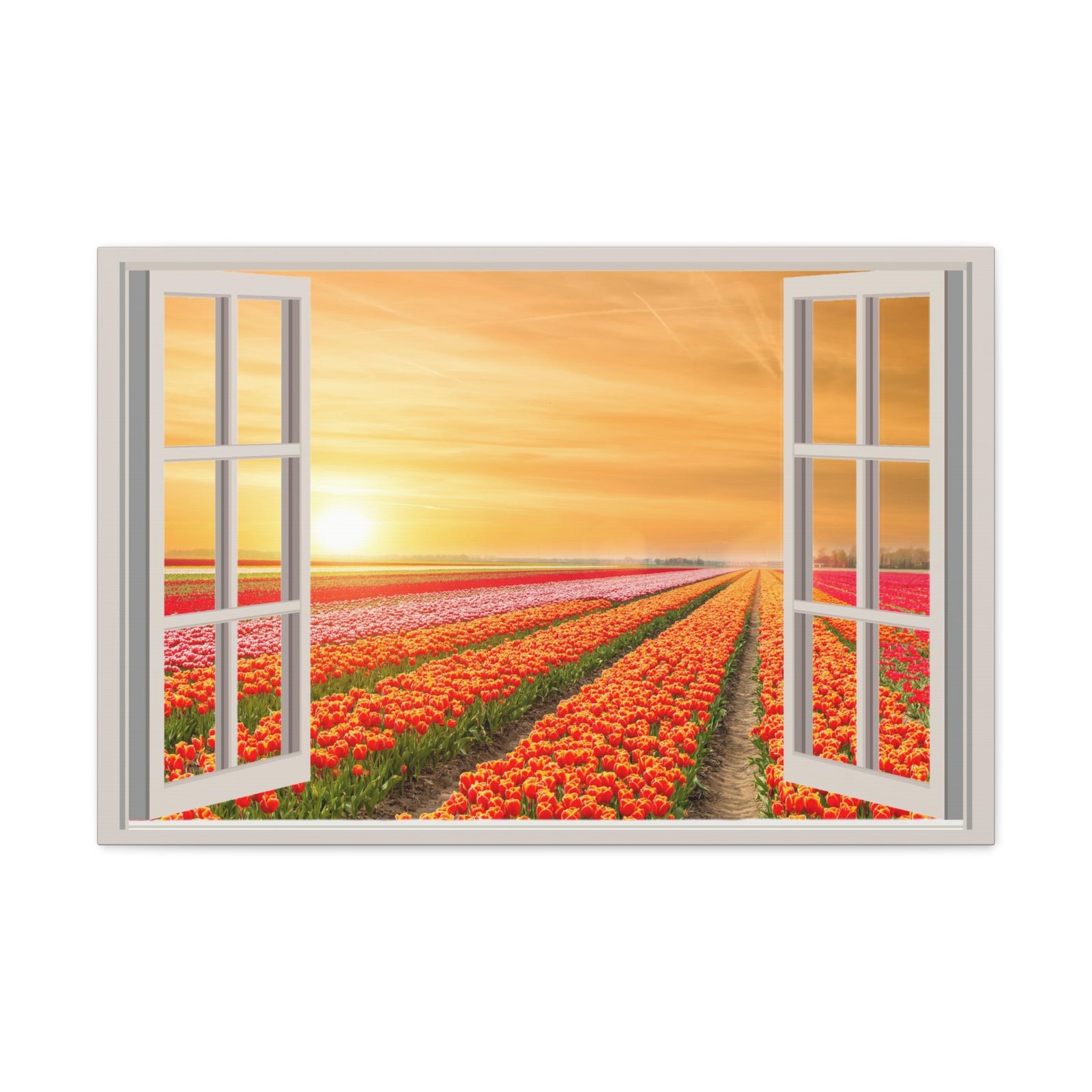 Canvas Print Wall Art Window Flower Field View Nature Photography Realism Scenic Landscape Colorful Multicolor for Home Decor Ready to Hang-Express Your Love Gifts