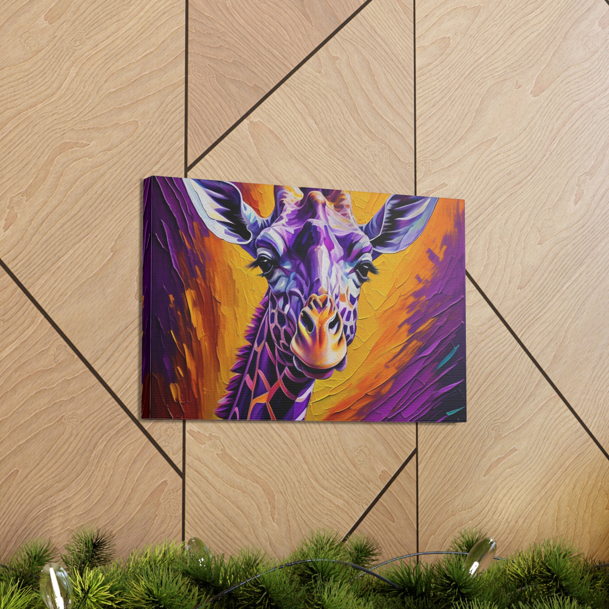 Giraffe Abstract Purple Modern Oil Painting Canvas Wall Art for Home Decor Ready-to-Hang-Express Your Love Gifts