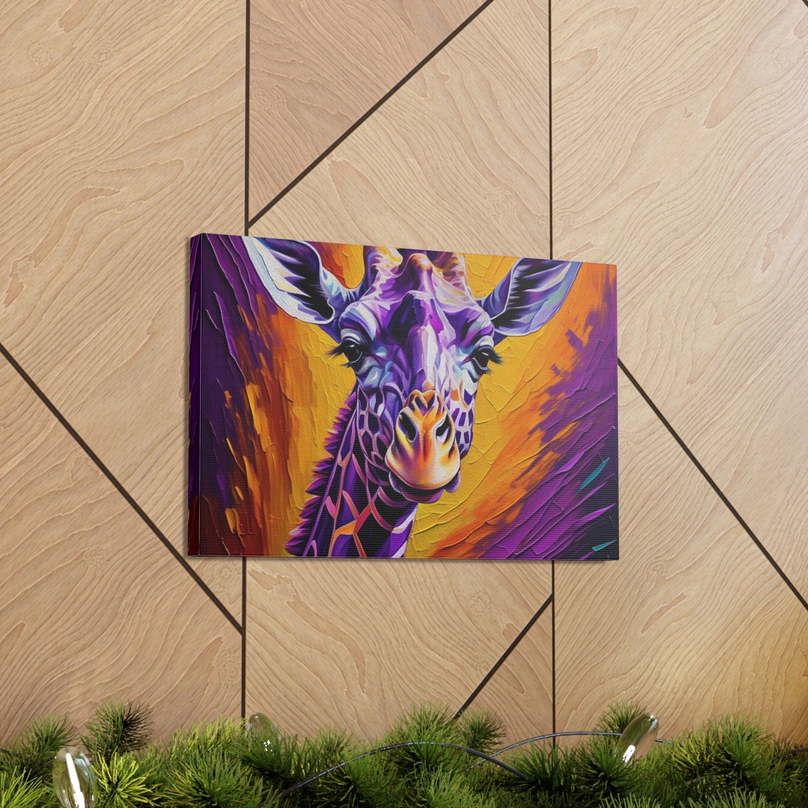 Giraffe Abstract Purple Modern Oil Painting Canvas Wall Art for Home Decor Ready-to-Hang-Express Your Love Gifts
