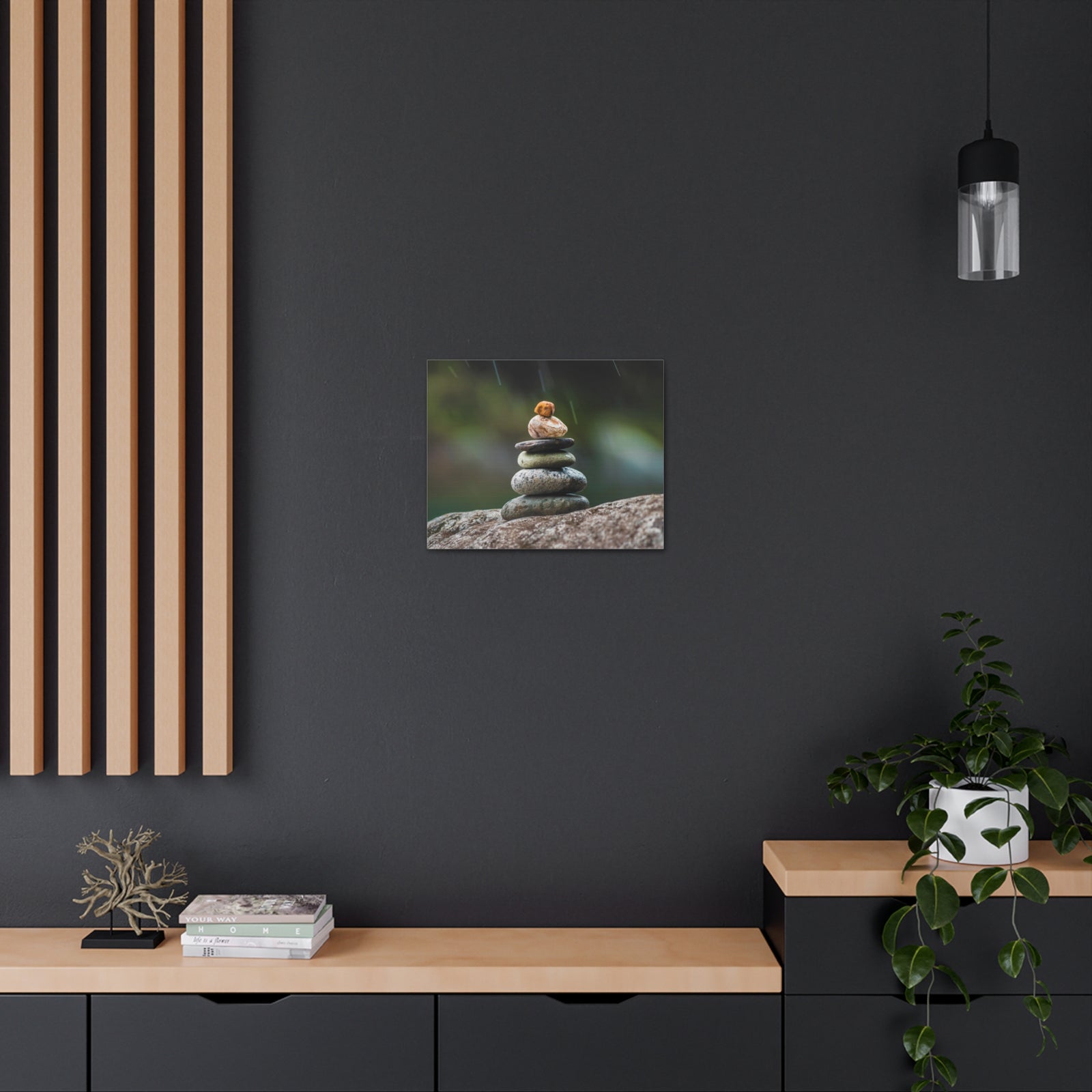 Rocks in Peaceful Rainforest Forest Floral Nature Photography Canvas Wall Art for Home Decor Ready-to-Hang-Express Your Love Gifts