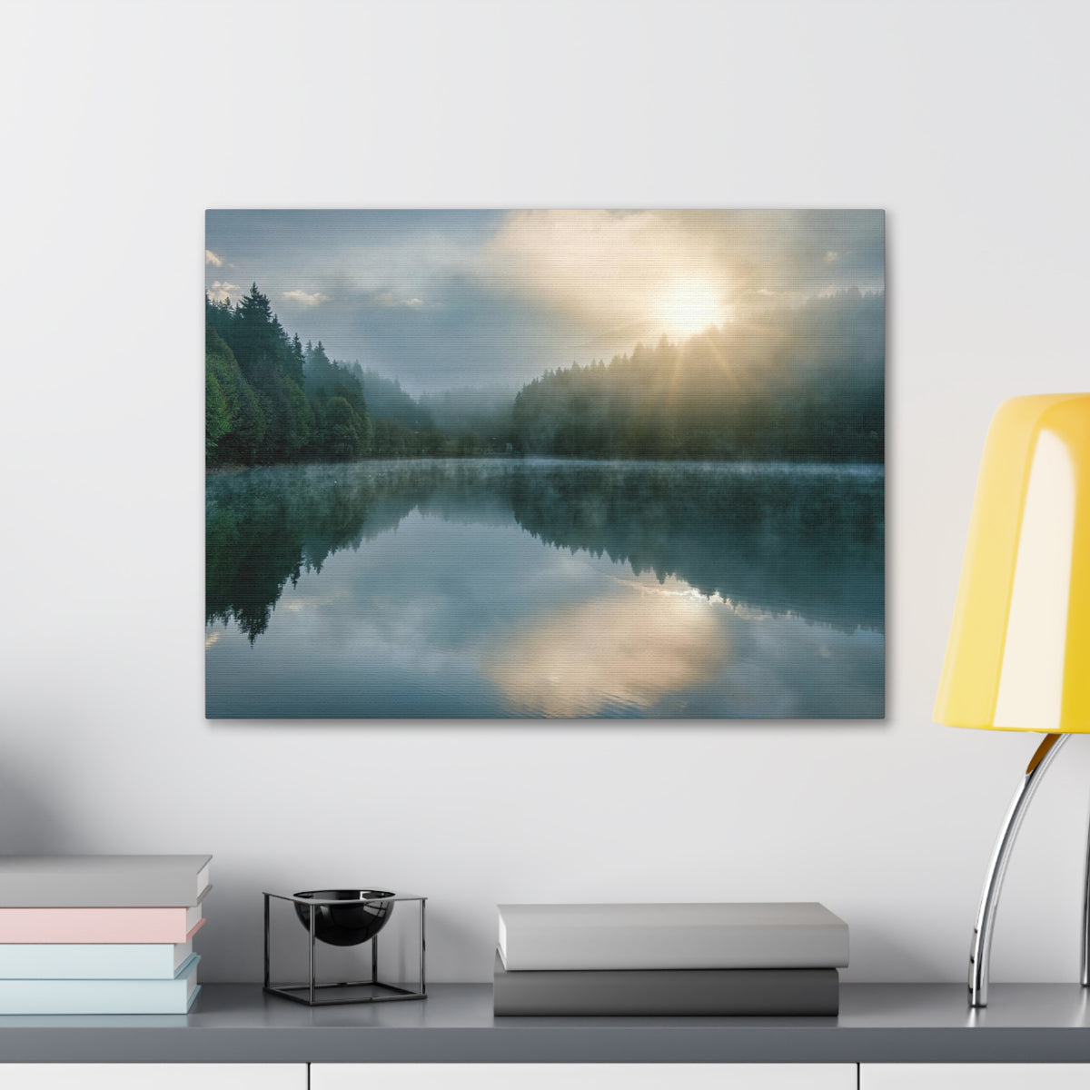 Sunset Teal Forest Lake Nature Wilderness Photography Canvas Wall Art for Home Decor Ready-to-Hang-Express Your Love Gifts