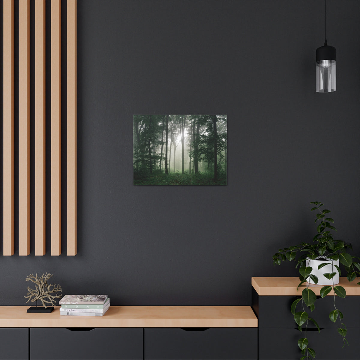 Pine Tree Misty Forest Nature Wilderness Photography Canvas Wall Art for Home Decor Ready-to-Hang-Express Your Love Gifts
