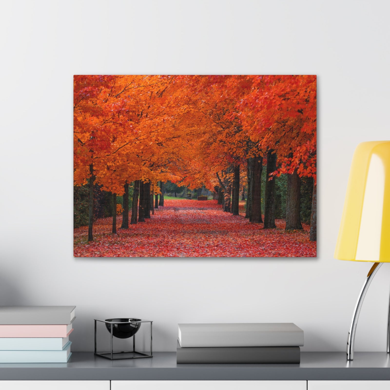 Autumn Forest Orange Leave Tree Trail Nature Wilderness Photography Canvas Wall Art for Home Decor Ready-to-Hang-Express Your Love Gifts