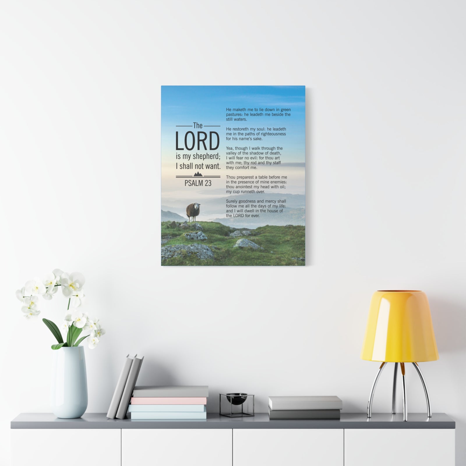Bible Verse Canvas The Lord is My Shepherd Blue Sky Psalm 23 Wall Art Christian Home Decor-Express Your Love Gifts