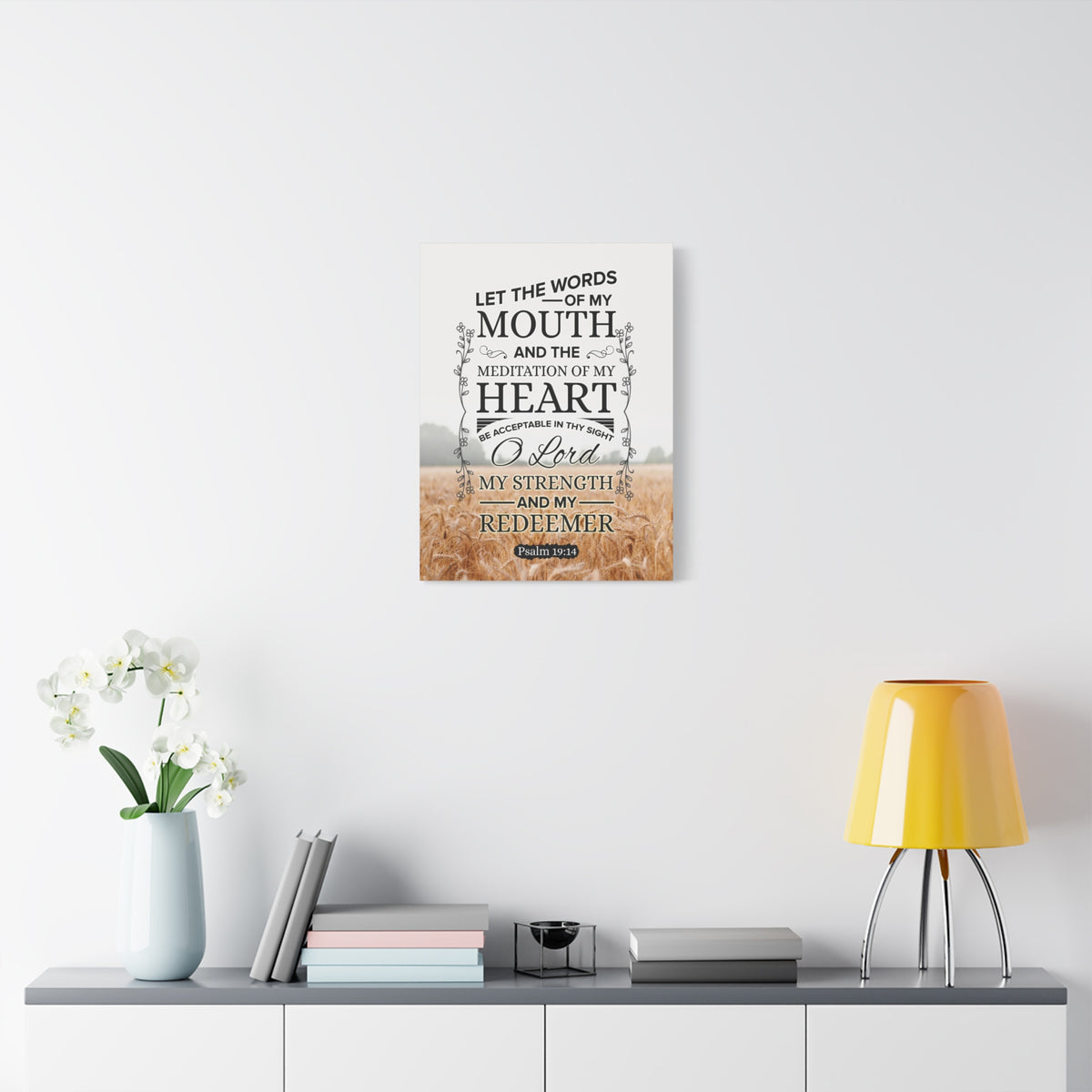 Scripture Canvas Lord My Strength Psalm 19:14 Christian Wall Art Bible Verse Print Ready to Hang-Express Your Love Gifts
