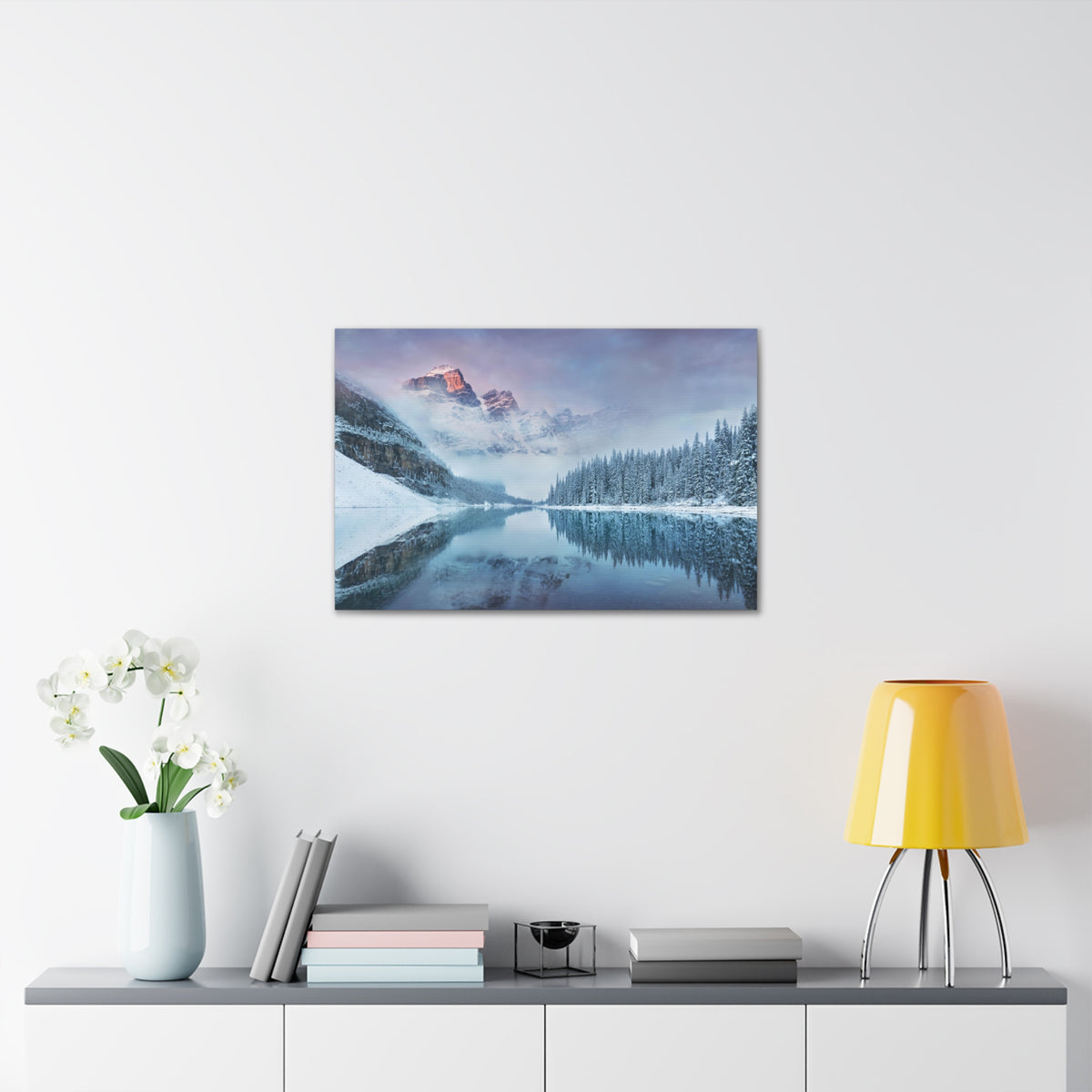 Mountain Winter Lake Pine Tree Nature Wilderness Photography Canvas Wall Art for Home Decor Ready-to-Hang-Express Your Love Gifts