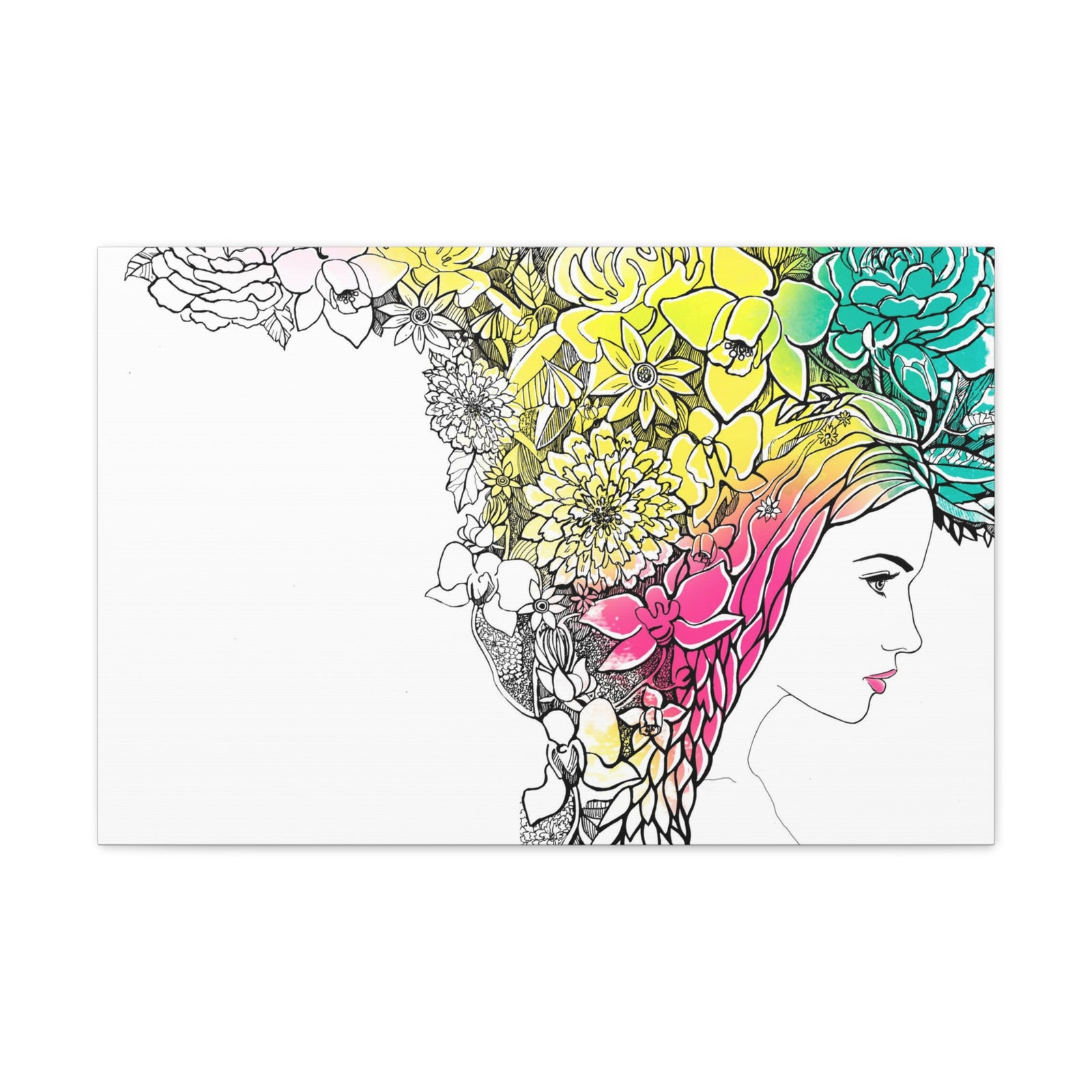 Young Girl With Hair Made Of Flowers And Leaves Flower Canvas Wall Art for Home Decor Ready-to-Hang-Express Your Love Gifts