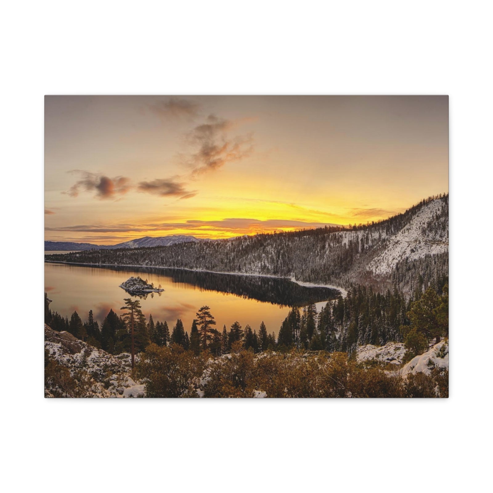Winter Pine Tree Forest Mountain Lake Nature Wilderness Photography Canvas Wall Art for Home Decor Ready-to-Hang-Express Your Love Gifts