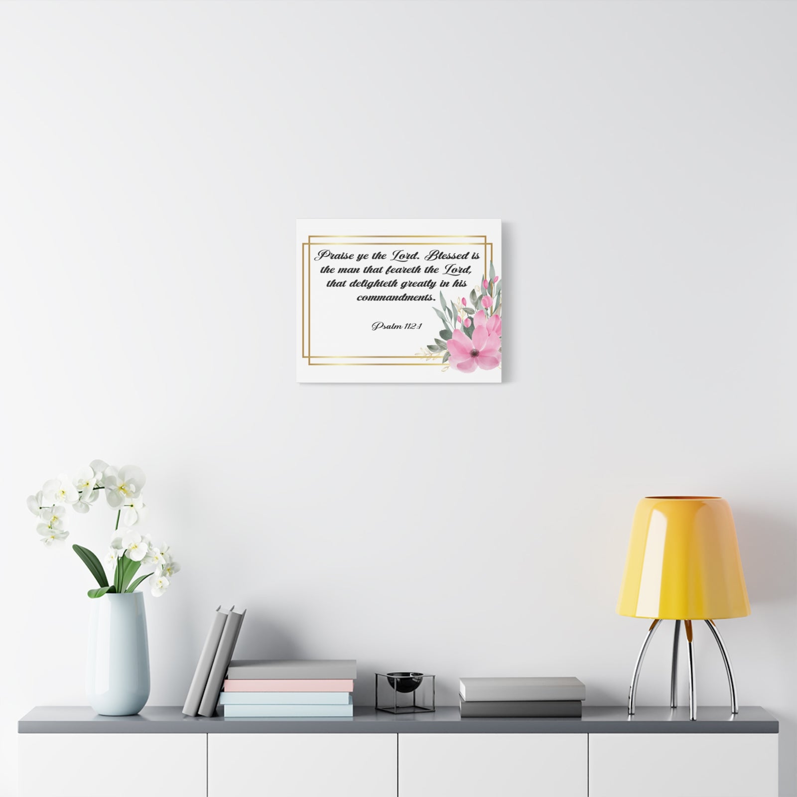 Bible Verse Canvas Praise Ye The Lord Psalm 112:1 Christian Home Décor Wall Art Scripture Ready to Hang Faith Print-Express Your Love Gifts
