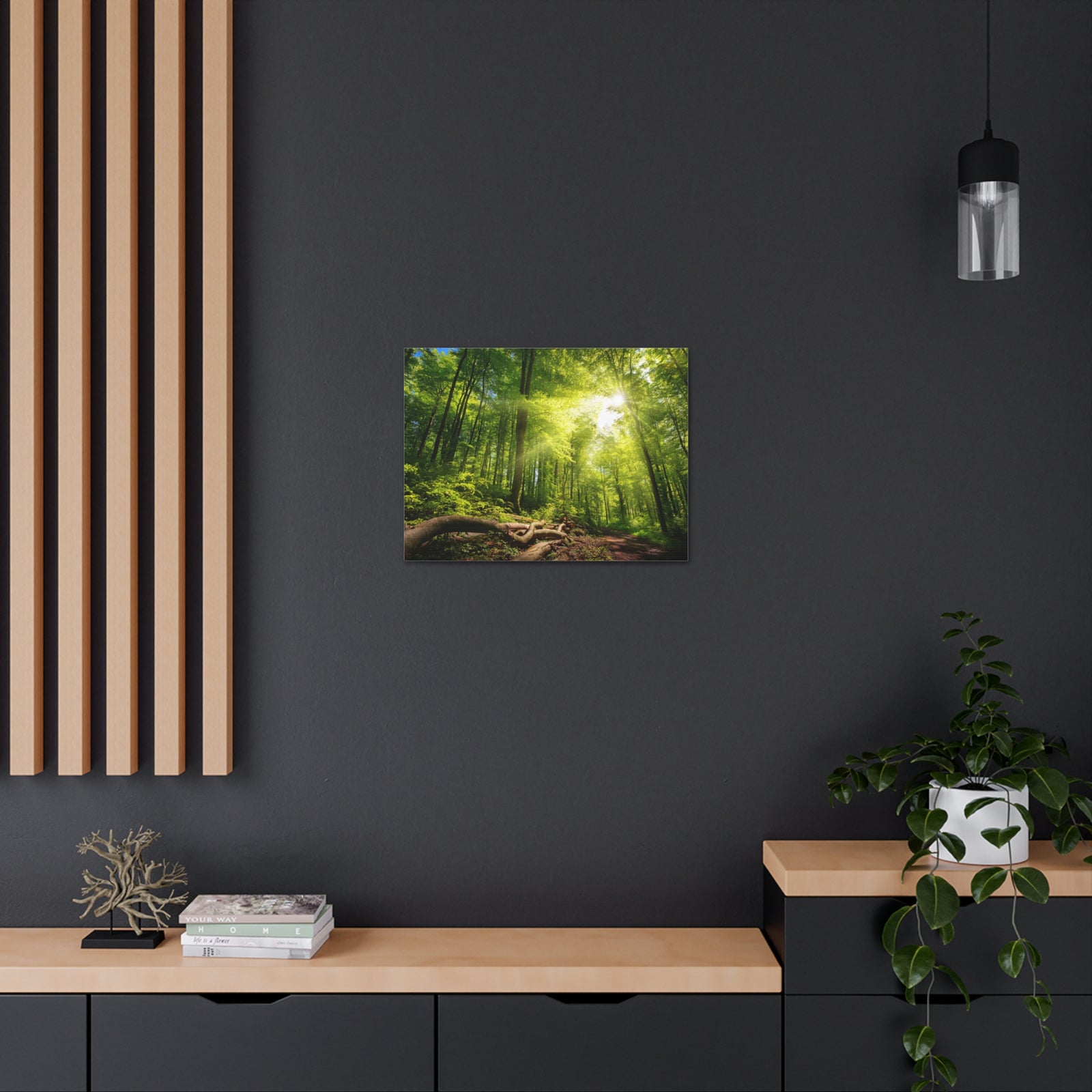 Sunlight Forest Green Nature Wilderness Photography Canvas Wall Art for Home Decor Ready-to-Hang-Express Your Love Gifts