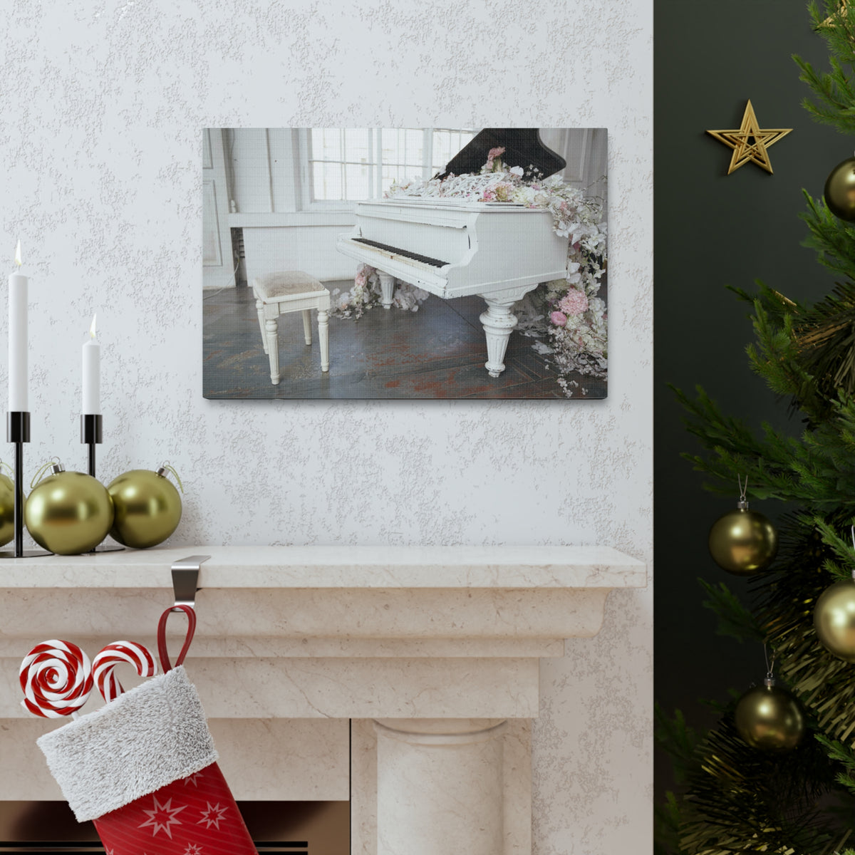 Piano with Flowers Music Lover's Delight Piano Keyboard Canvas Wall Art for Home Decor Ready-to-Hang-Express Your Love Gifts