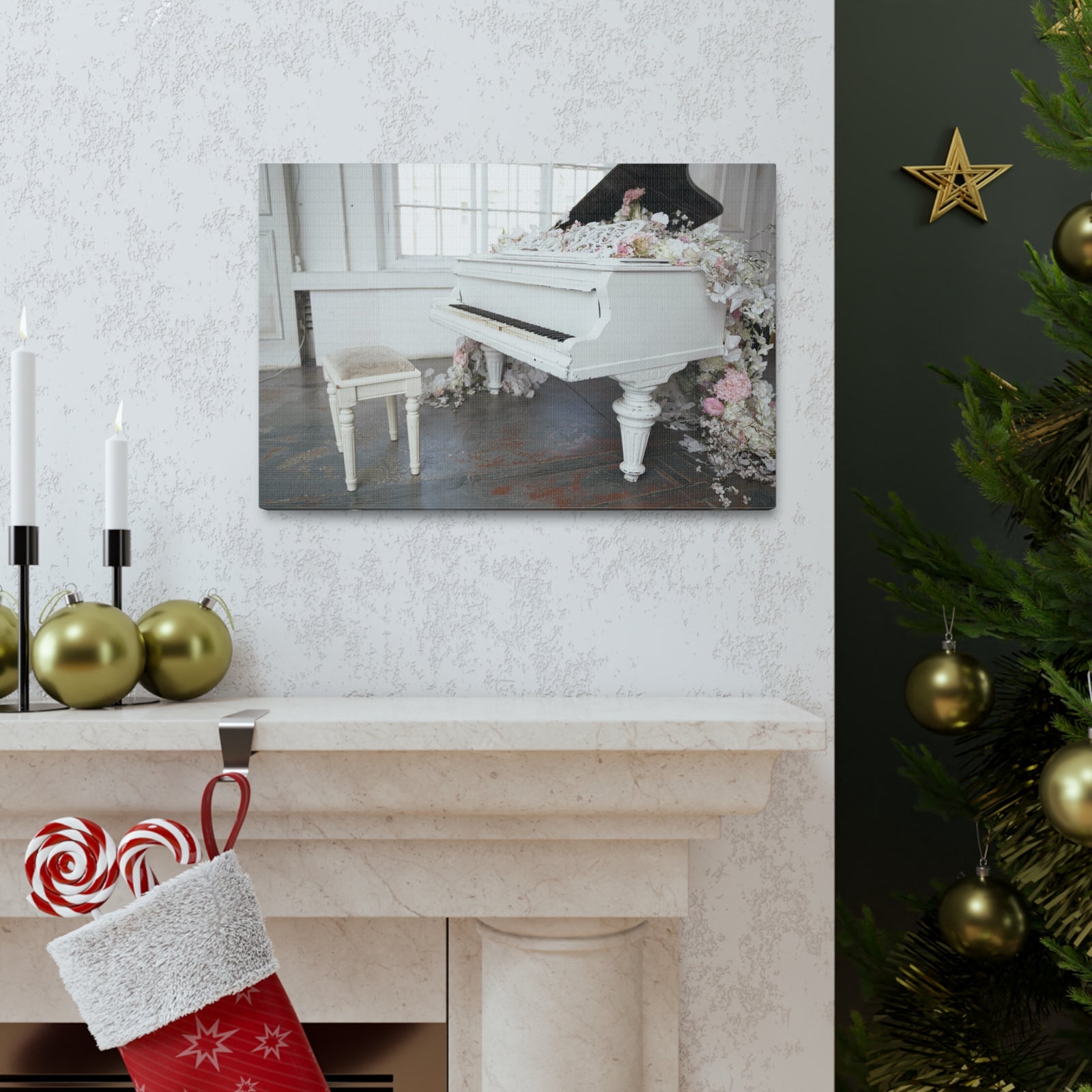Piano with Flowers Music Lover's Delight Piano Keyboard Canvas Wall Art for Home Decor Ready-to-Hang-Express Your Love Gifts