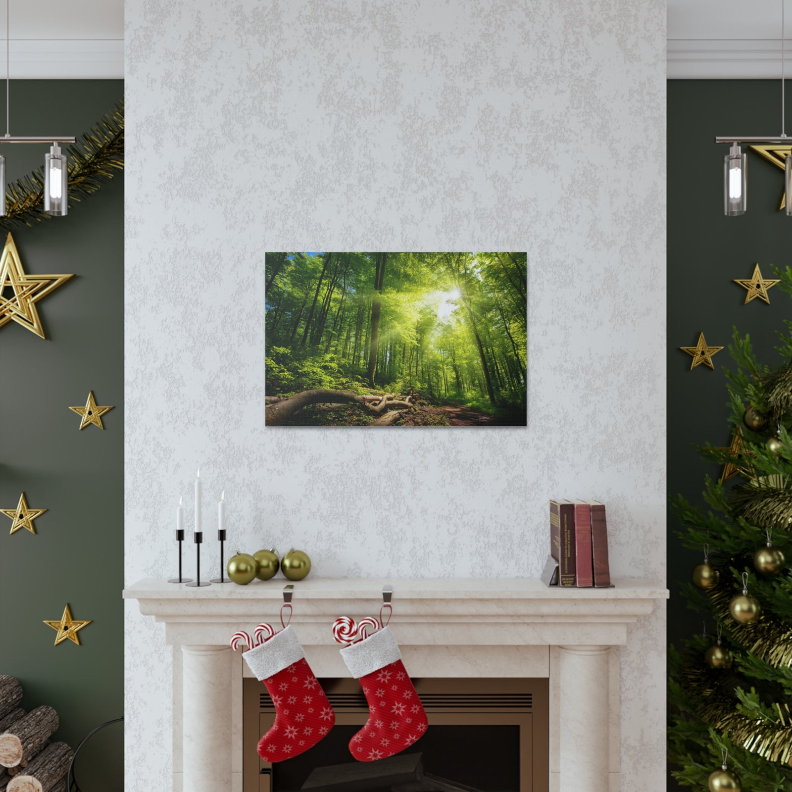 Sunlight Forest Green Nature Wilderness Photography Canvas Wall Art for Home Decor Ready-to-Hang-Express Your Love Gifts