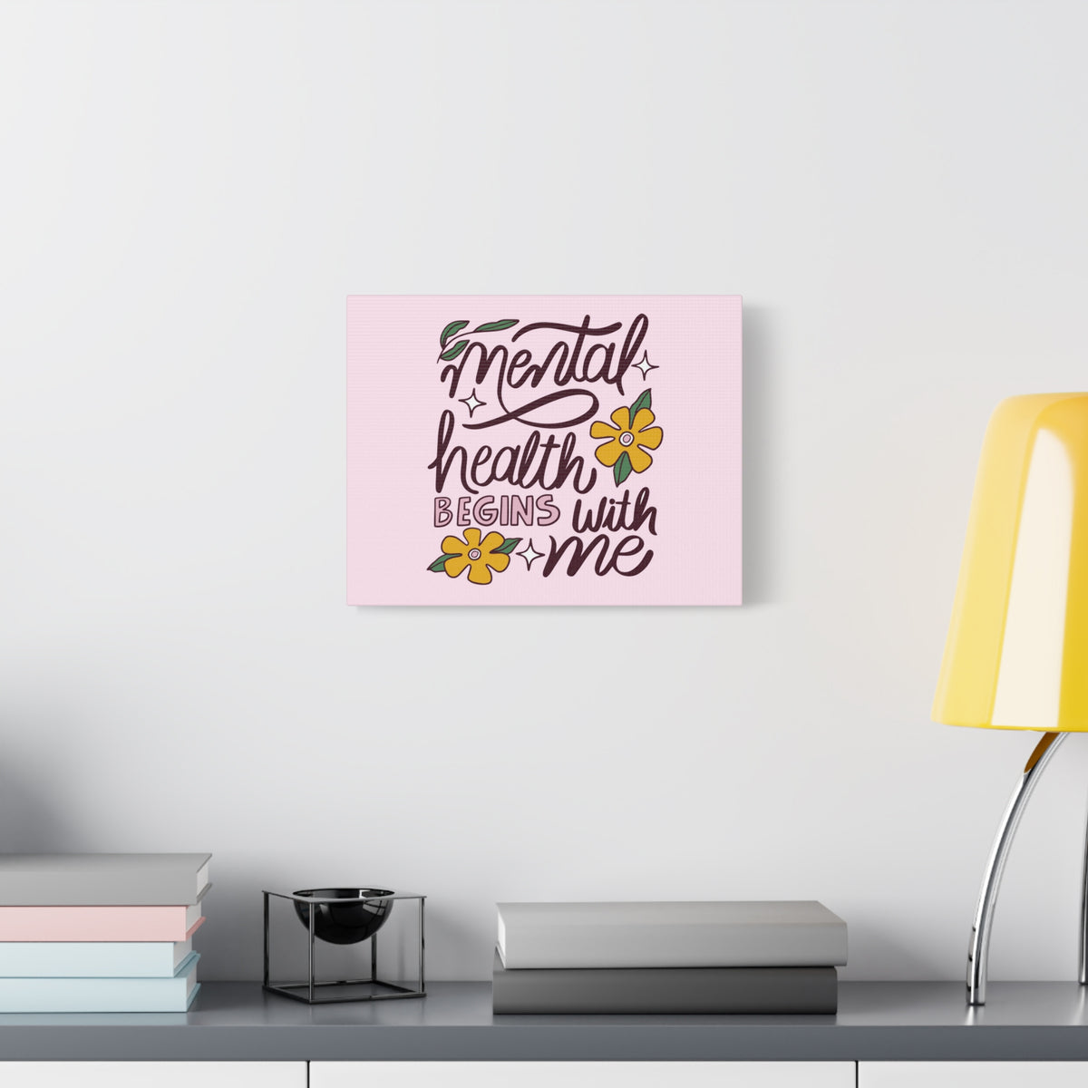 Inspirational Quote Canvas Mental Health Begins With Me Wall Art Motivational Motto Inspiring Prints Artwork Decor Ready to Hang-Express Your Love Gifts