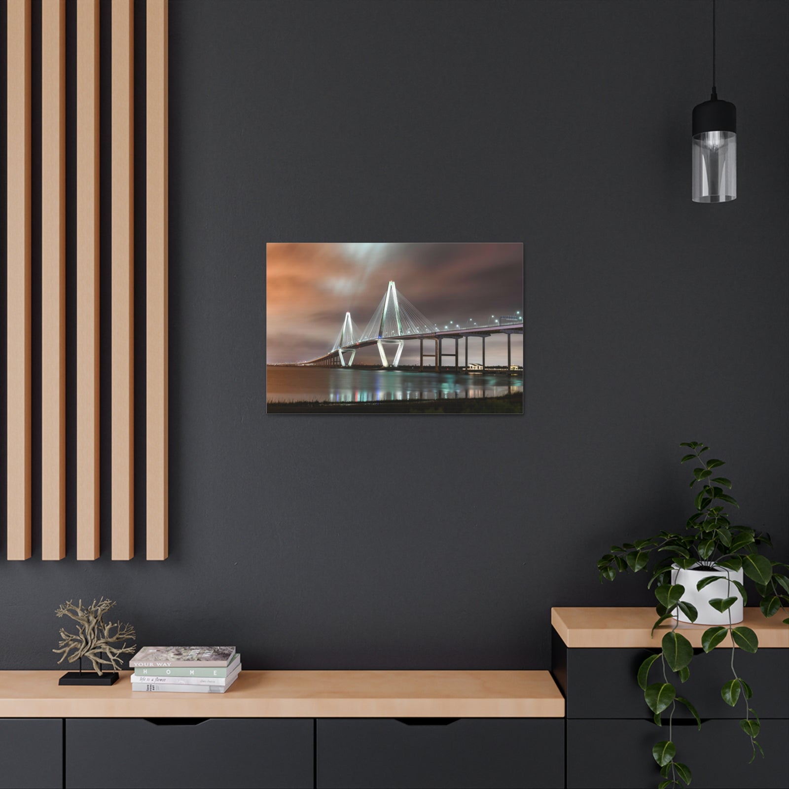 River Bridge Charleston South Carolina Nature Wilderness Photography Canvas Wall Art for Home Decor Ready-to-Hang-Express Your Love Gifts