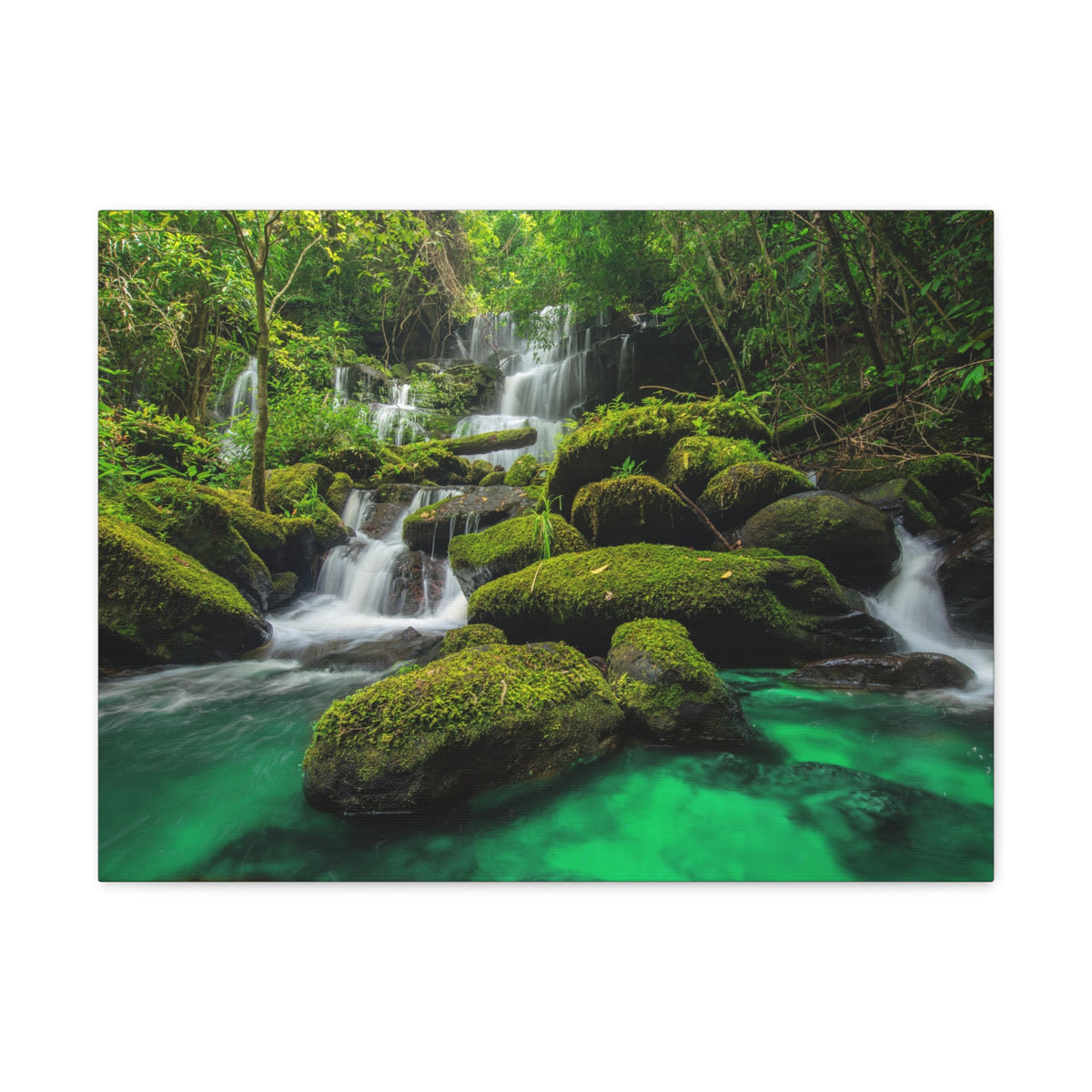 Jungle Waterfall In Thailand Modern Multicolor Scenic Nature Photography Canvas Home Office Decor Ready to Hang-Express Your Love Gifts