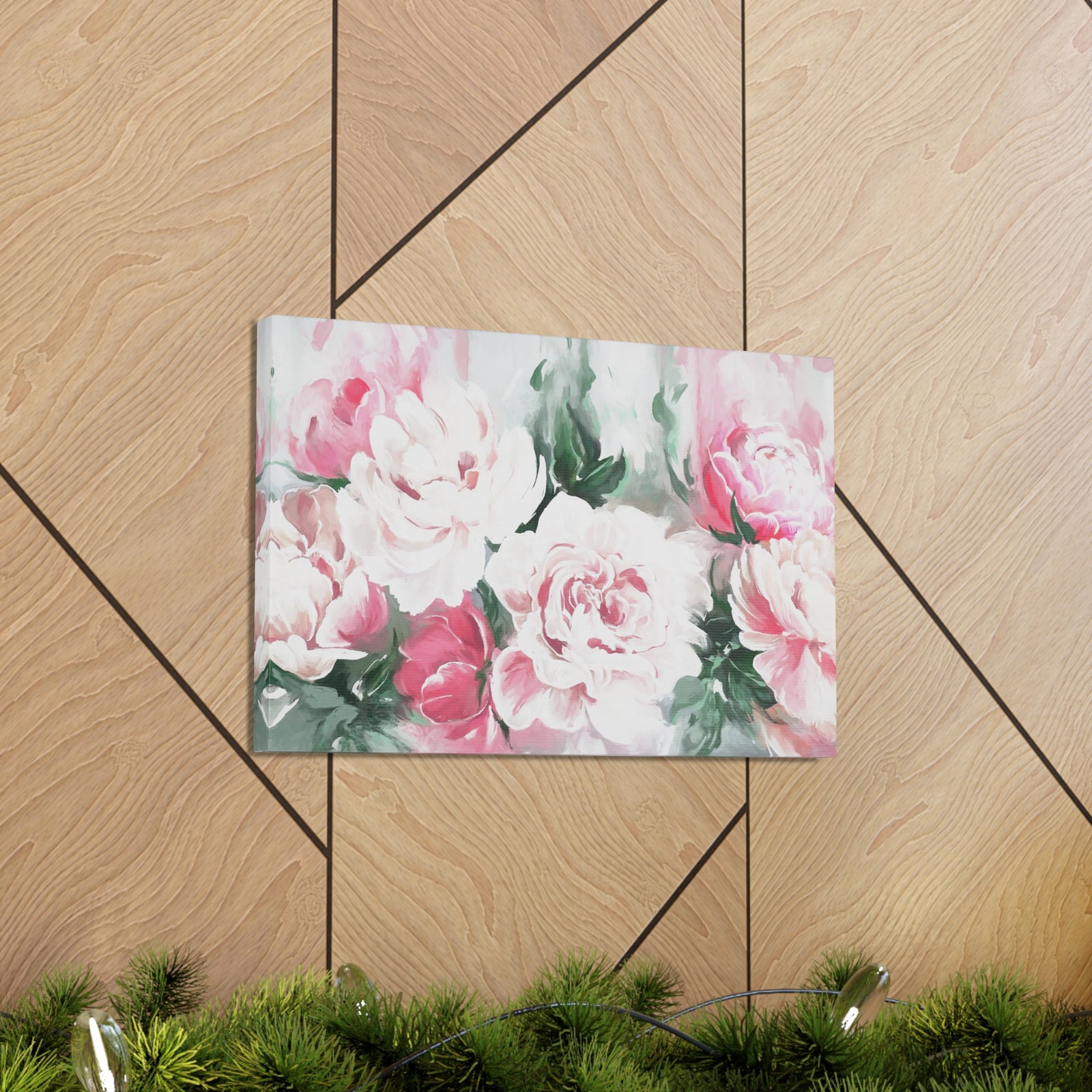 Pink And White Flower Rose And Peonies Flower Canvas Wall Art for Home Decor Ready-to-Hang-Express Your Love Gifts